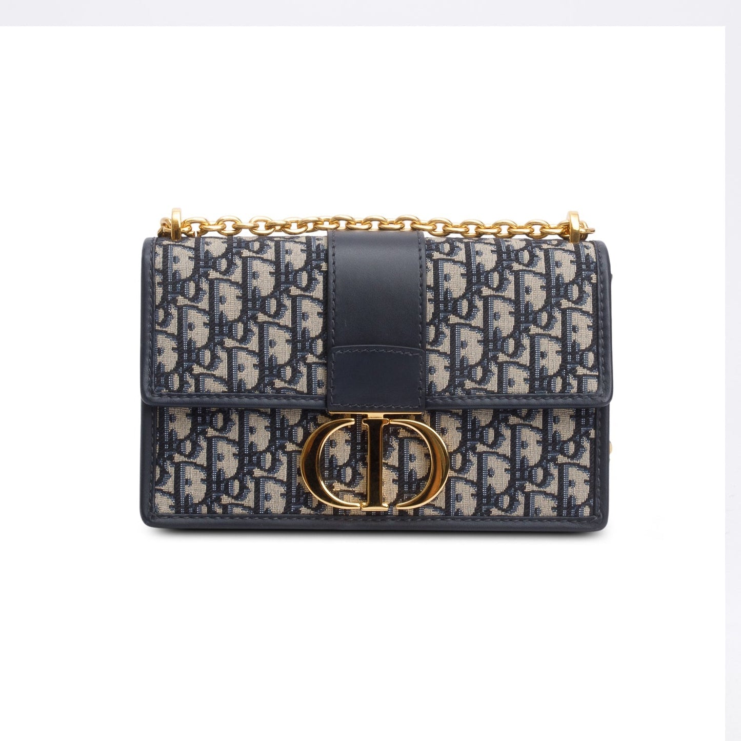 Christian Dior 2021 Blue Oblique 30 Montaigne Chain Flap Bag