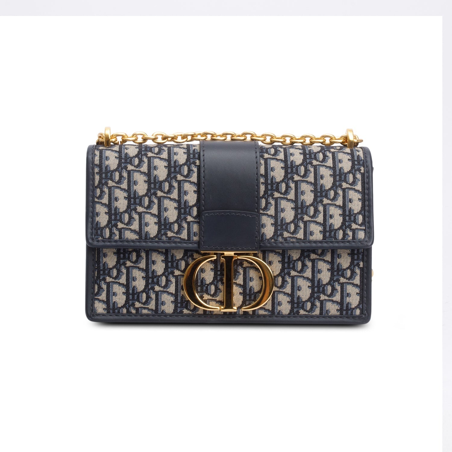 Christian Dior 2021 Blue Oblique 30 Montaigne Chain Flap Bag