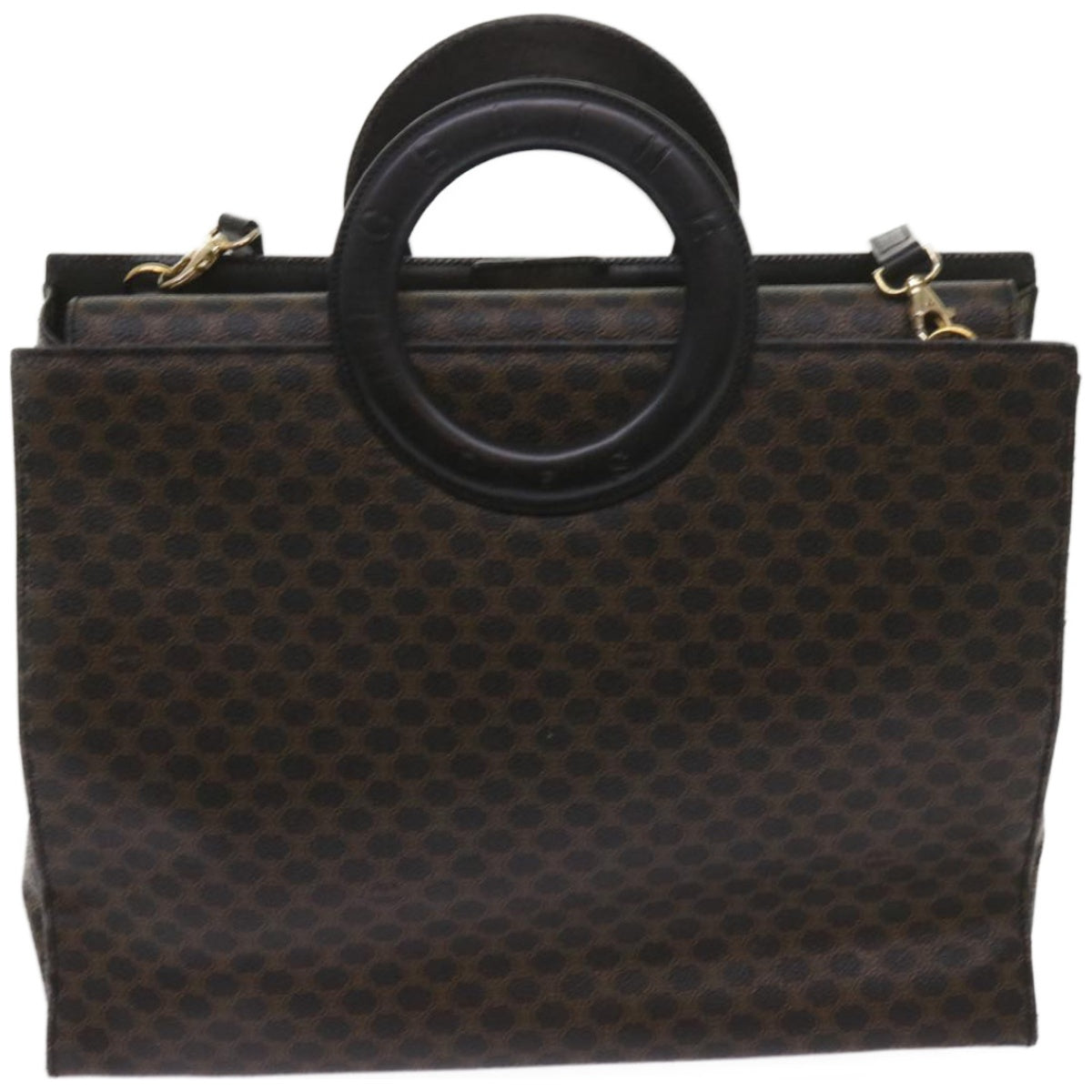 Luxury CELINE Macadam Canvas Hand Bag PVC 2way Black 66733