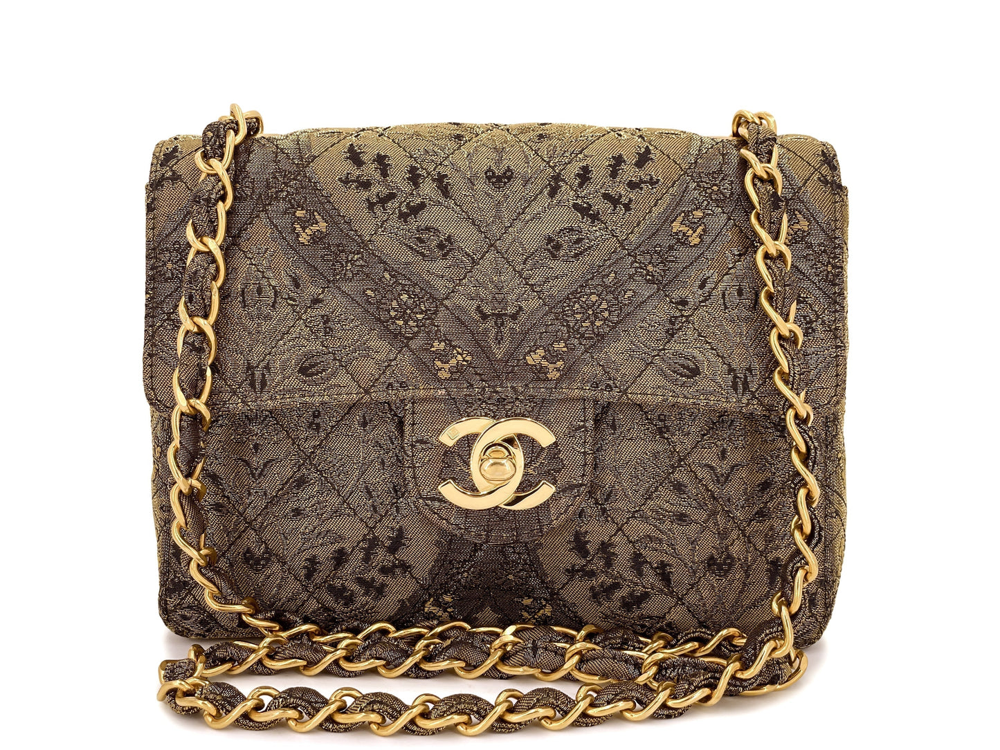 Chanel 1995 Bronze Brocade Square Mini Flap Bag - Rovelle Bags