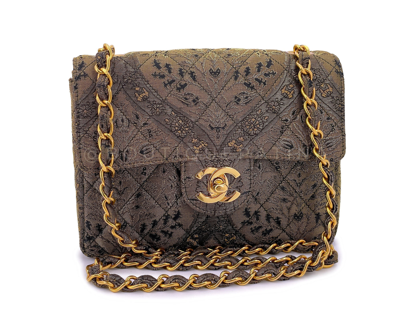 Chanel 1995 Bronze Brocade Square Mini Flap Bag - Rovelle Bags