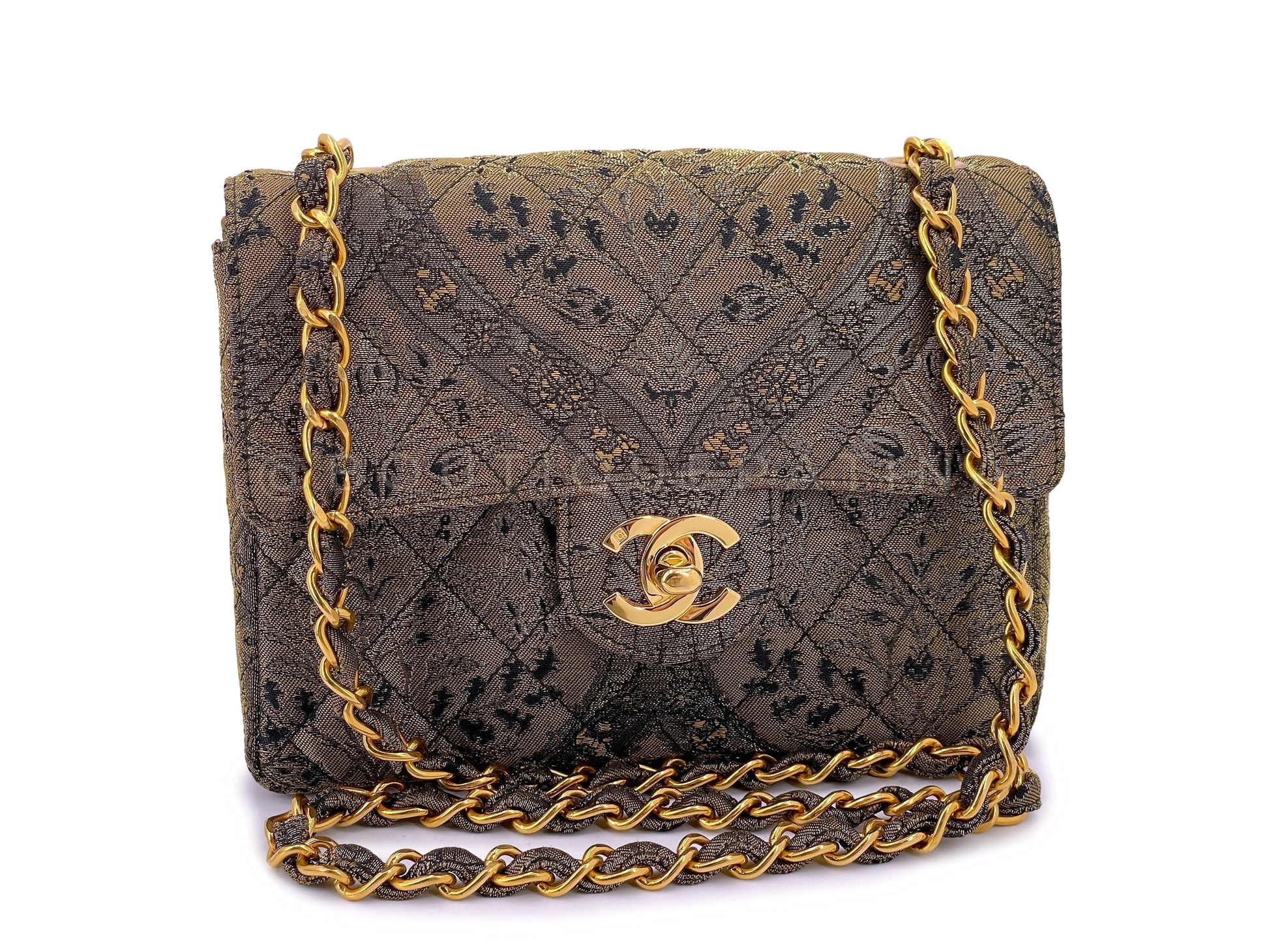 Chanel 1995 Bronze Brocade Square Mini Flap Bag - Rovelle Bags