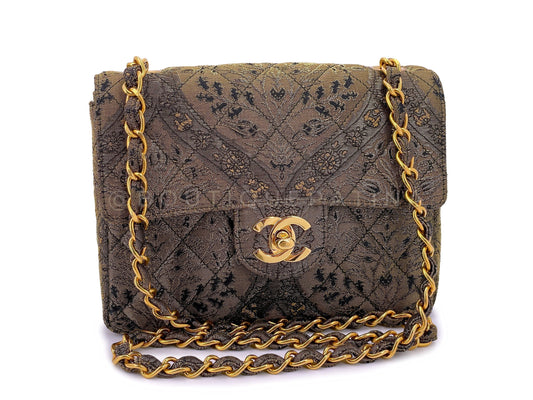 Chanel 1995 Bronze Brocade Square Mini Flap Bag - Rovelle Bags