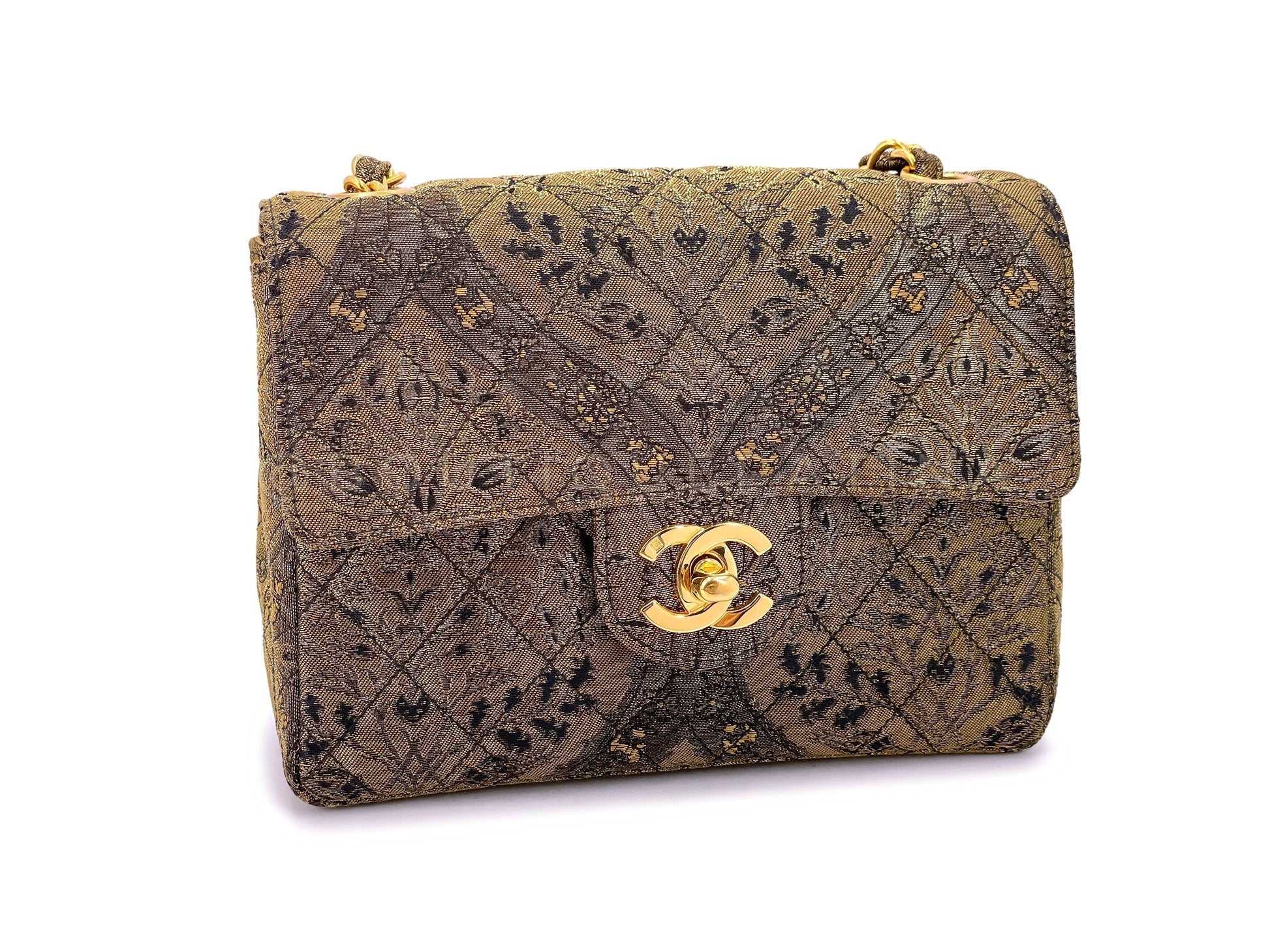 Chanel 1995 Bronze Brocade Square Mini Flap Bag - Rovelle Bags