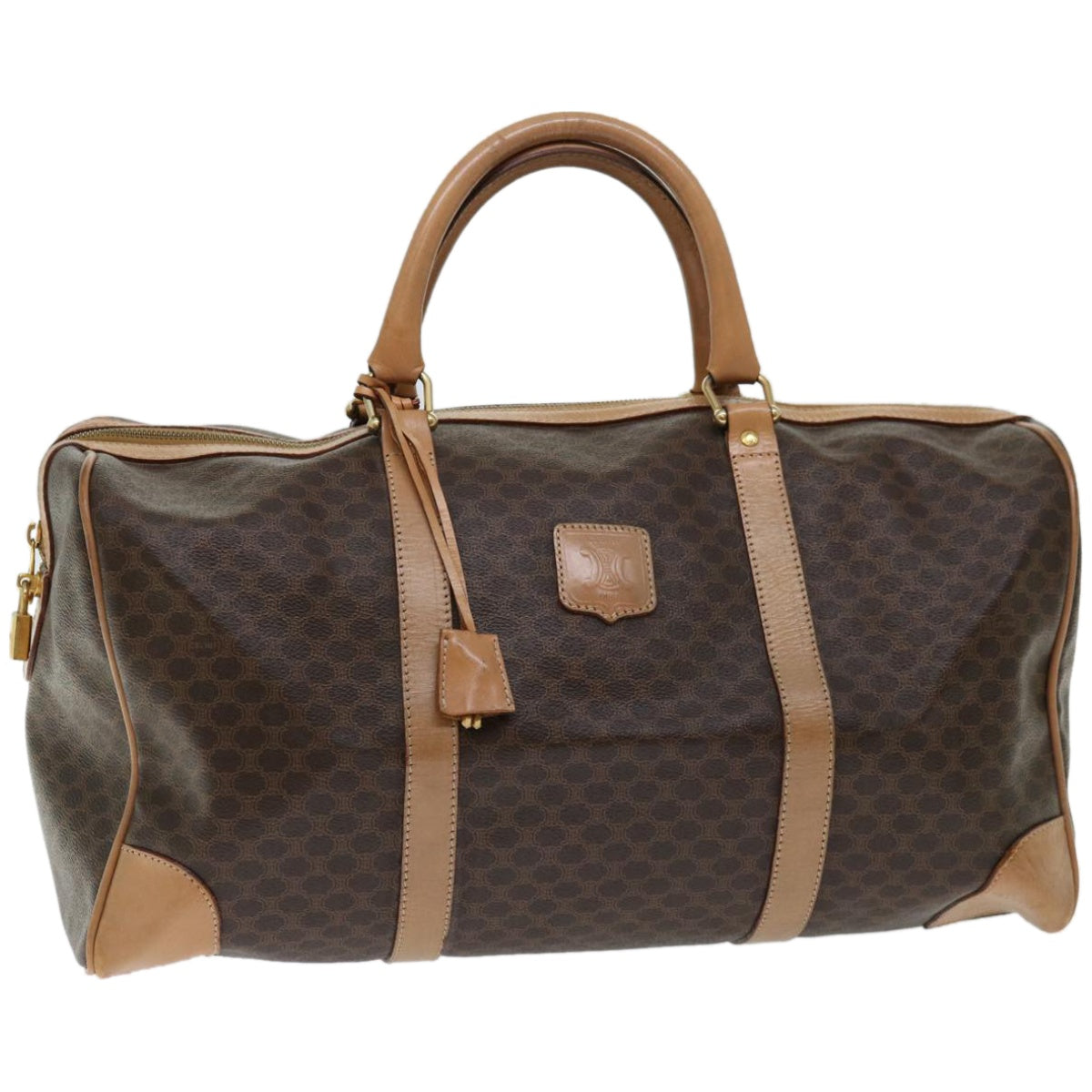 Luxury CELINE Macadam Canvas Boston Bag PVC Brown 66957