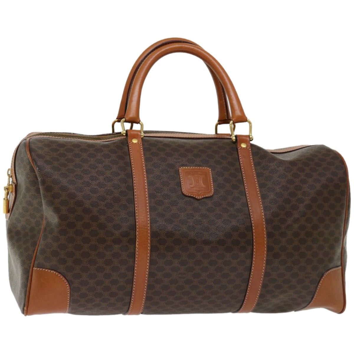 Luxury CELINE Macadam Canvas Boston Bag PVC Brown 66958