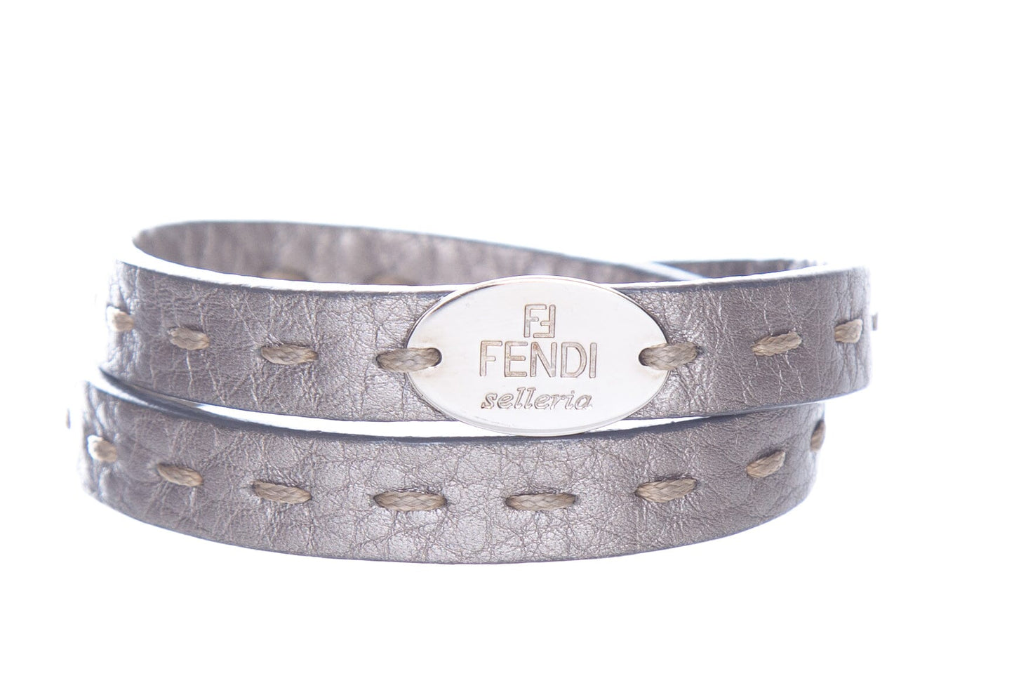 Fendi Grey Leather Selleria Bracelet