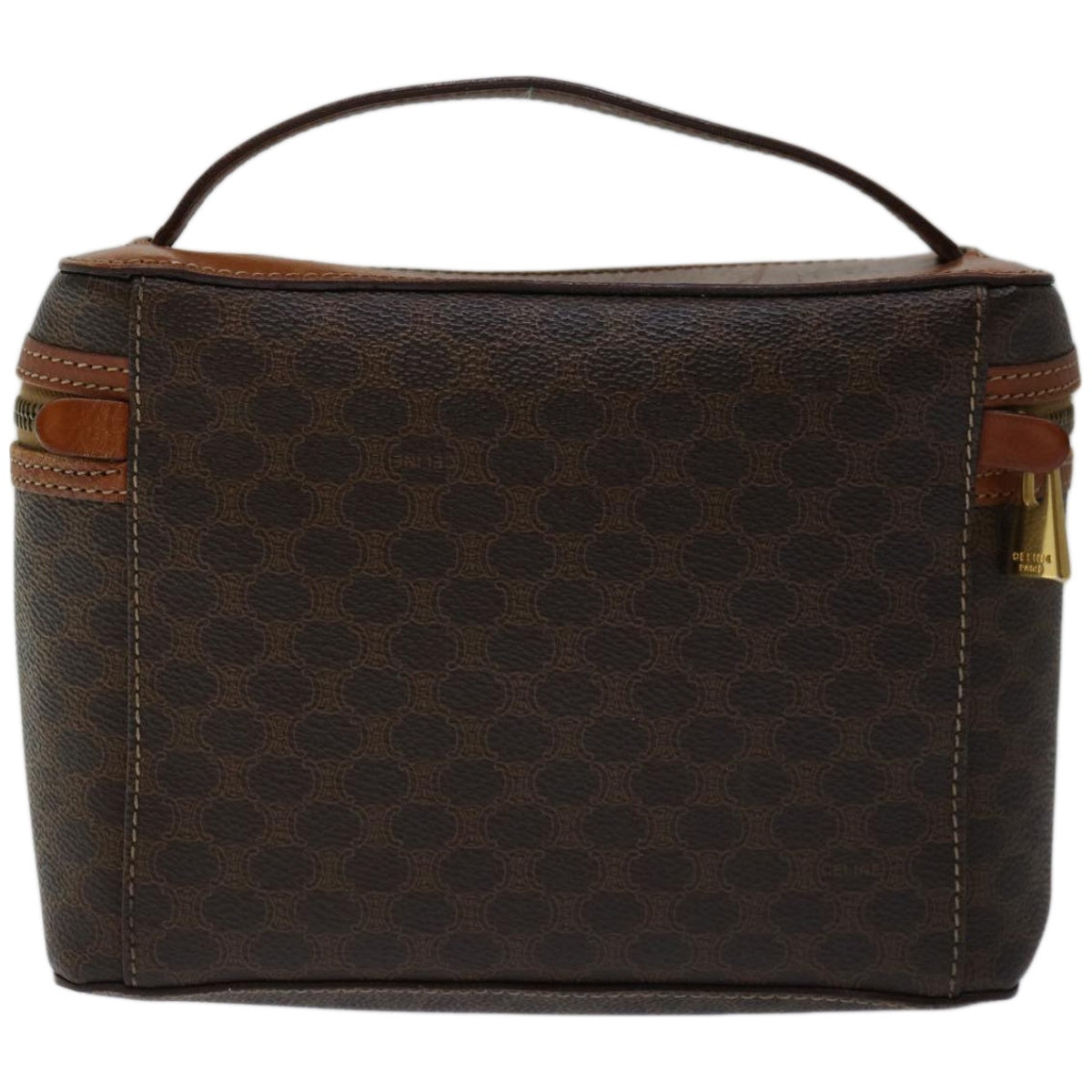 Luxury CELINE Macadam Canvas Vany Cosmetic Pouch PVC Leather Brown 67003