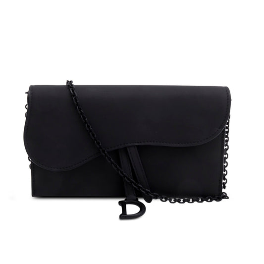 Christian Dior 2022 Black Ultra Matte Calfskin Saddle Chain Wallet Pouch