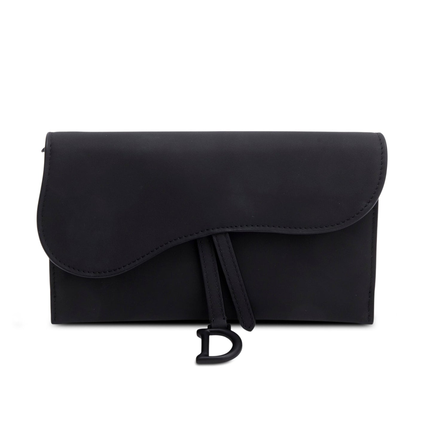 Christian Dior 2022 Black Ultra Matte Calfskin Saddle Chain Wallet Pouch