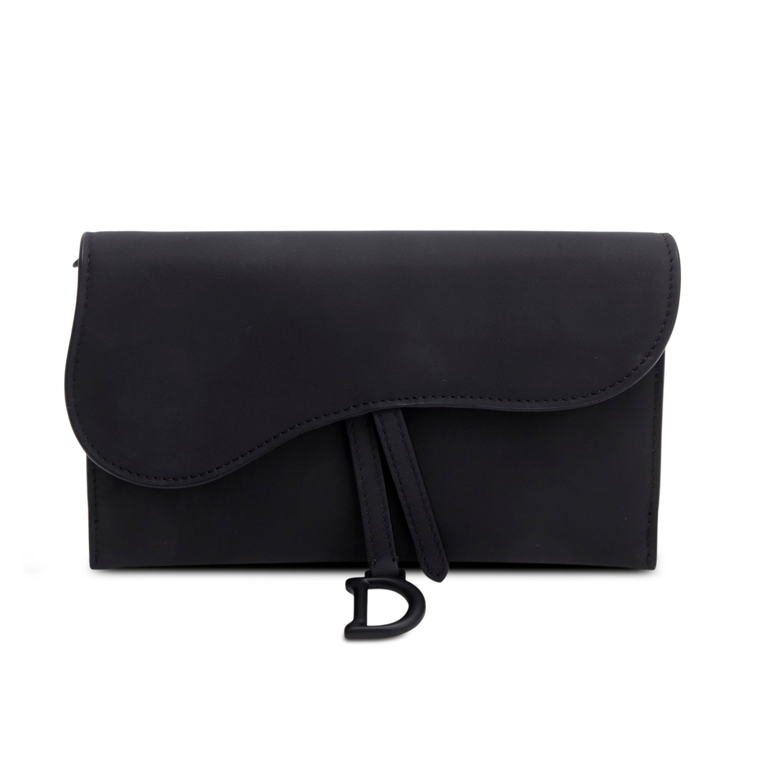 Christian Dior 2022 Black Ultra Matte Calfskin Saddle Chain Wallet Pouch