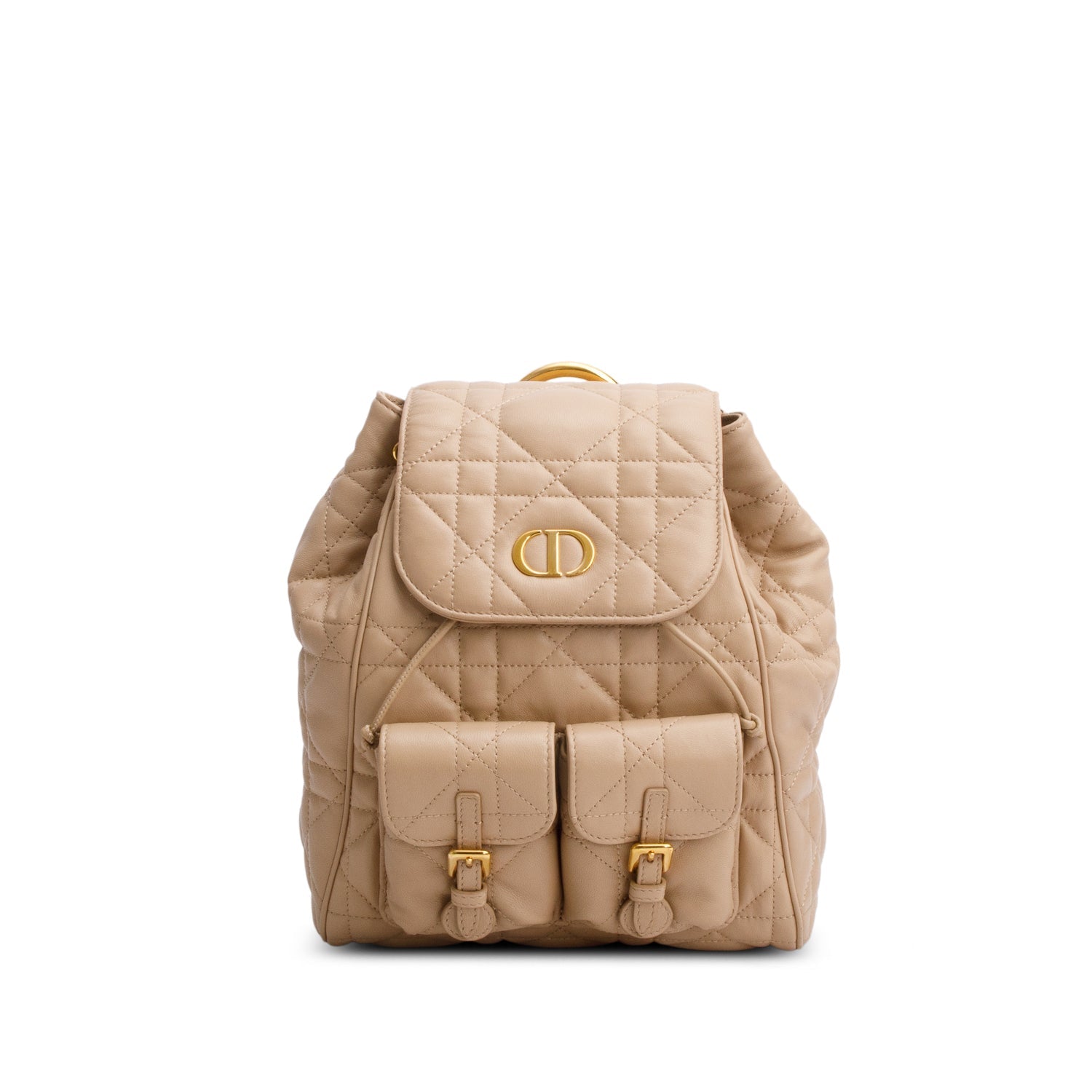 Chrisitan Dior 2024 Beige Lambskin Macrocannage Medium Caro Backpack