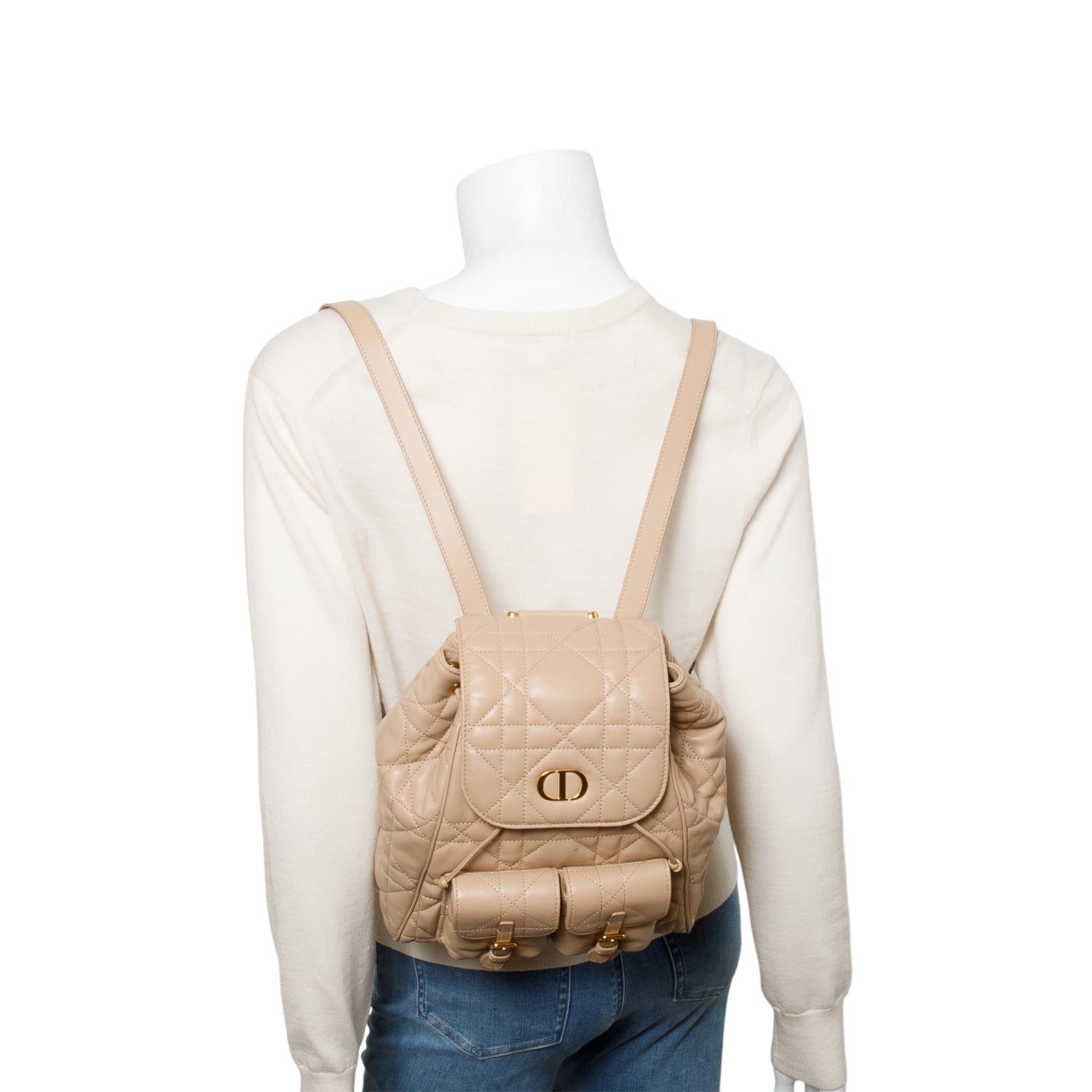 Chrisitan Dior 2024 Beige Lambskin Macrocannage Medium Caro Backpack