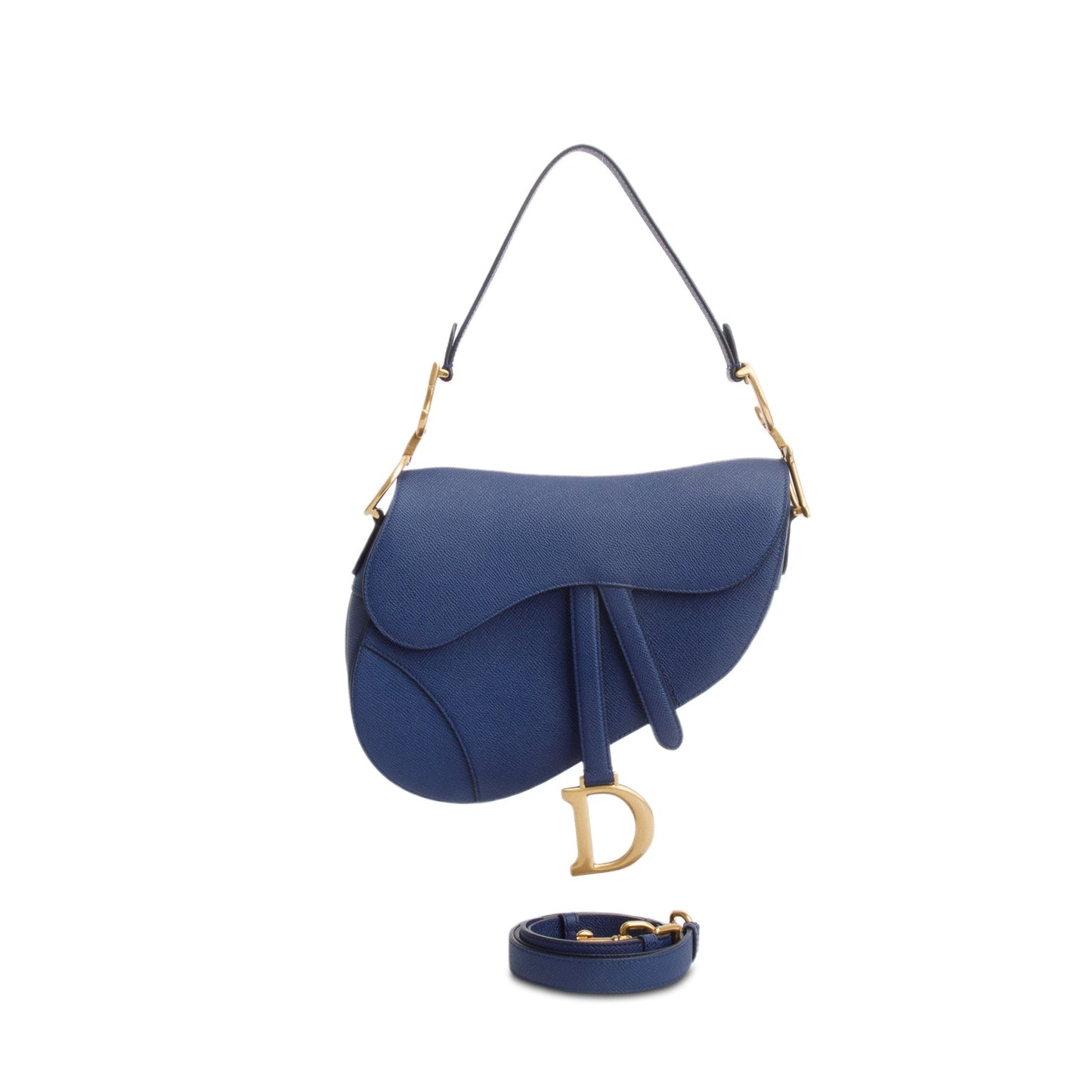 Christian Dior 2022 Blue Grained Calfskin Saddle Bag