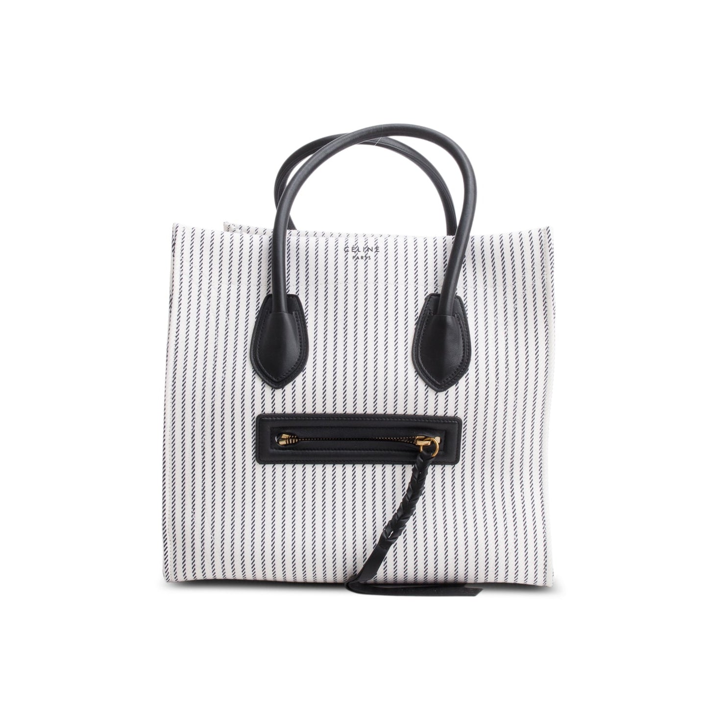 Celine White Cotton Canvas Striped Medium Phantom Luggage Tote