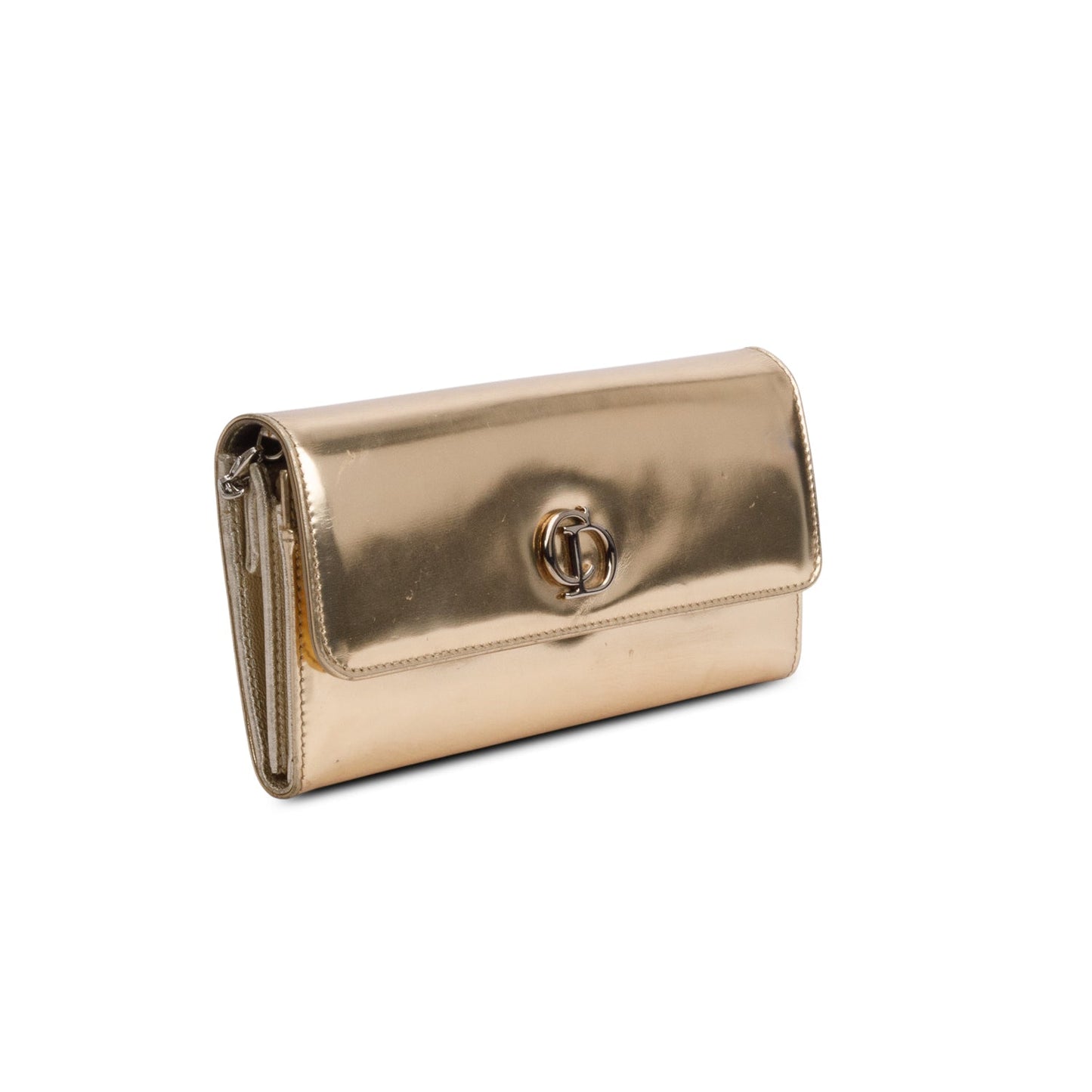 Christian Dior Gold Patent Leather Timeless Rendezvous Wallet on Chain