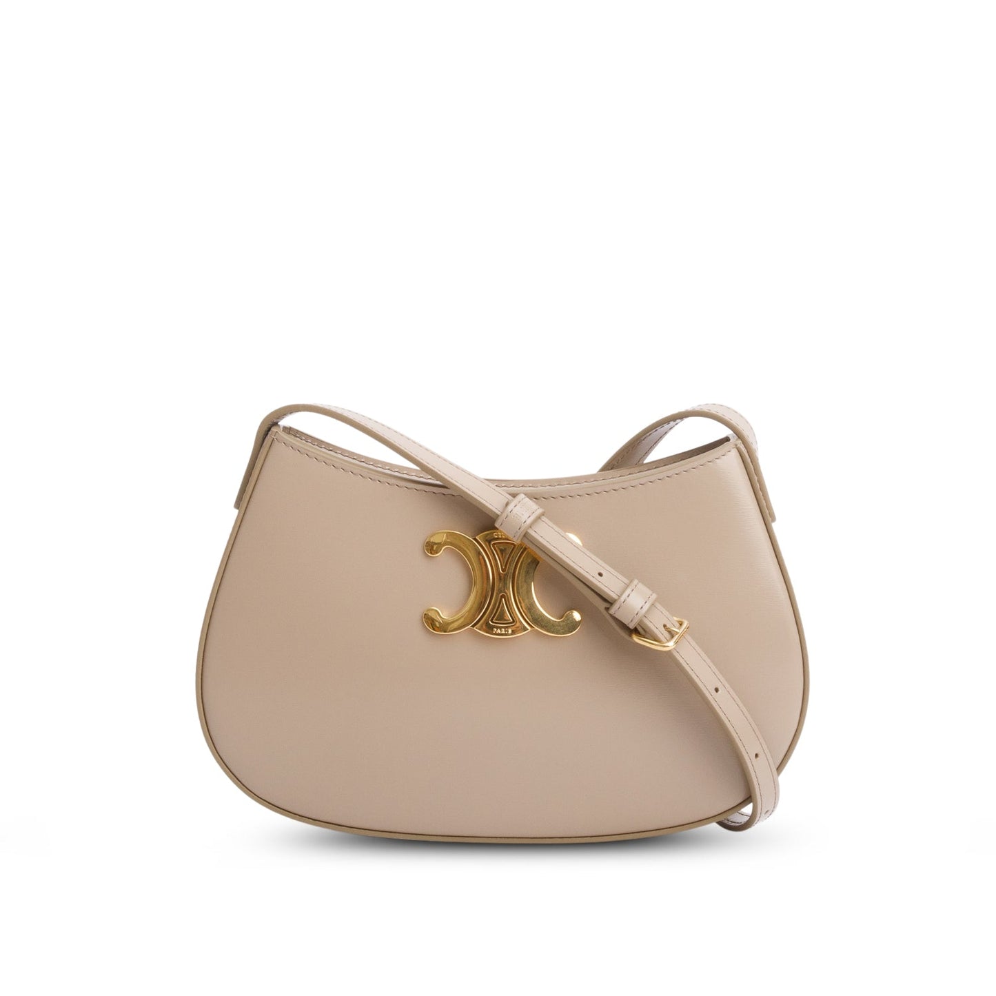 Celine 2024 Taupe Shiny Calfskin Medium Tilly Triomphe Shoulder Bag