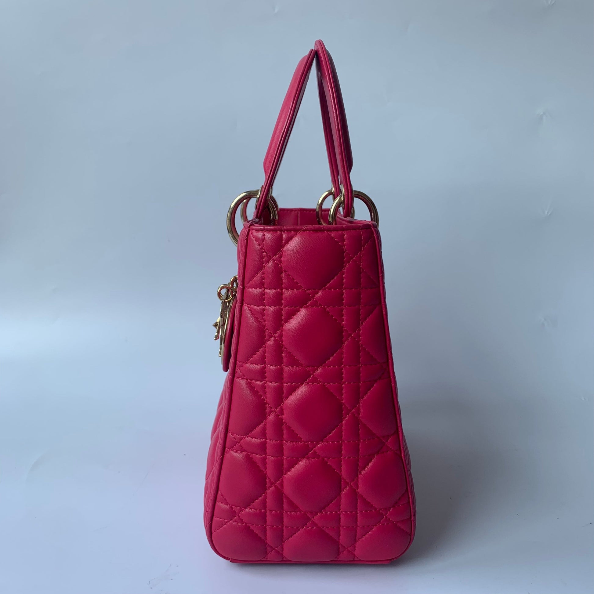 Lady Dior Medium Bag Fuchsia Cannage Lambskin Leather Gold-tone Hardware