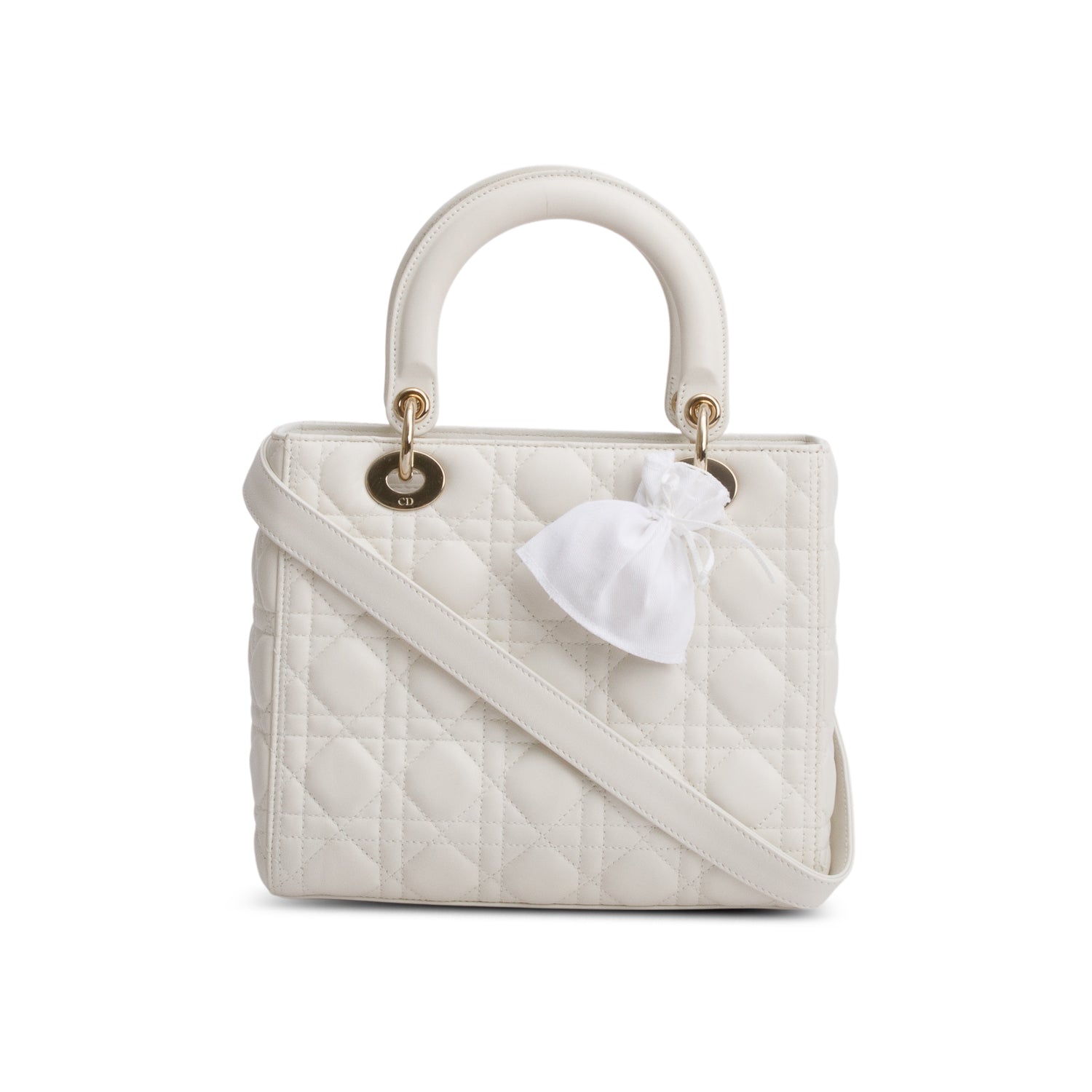 Christian Dior White Cannage Lambskin Leather Medium Lady Dior Bag