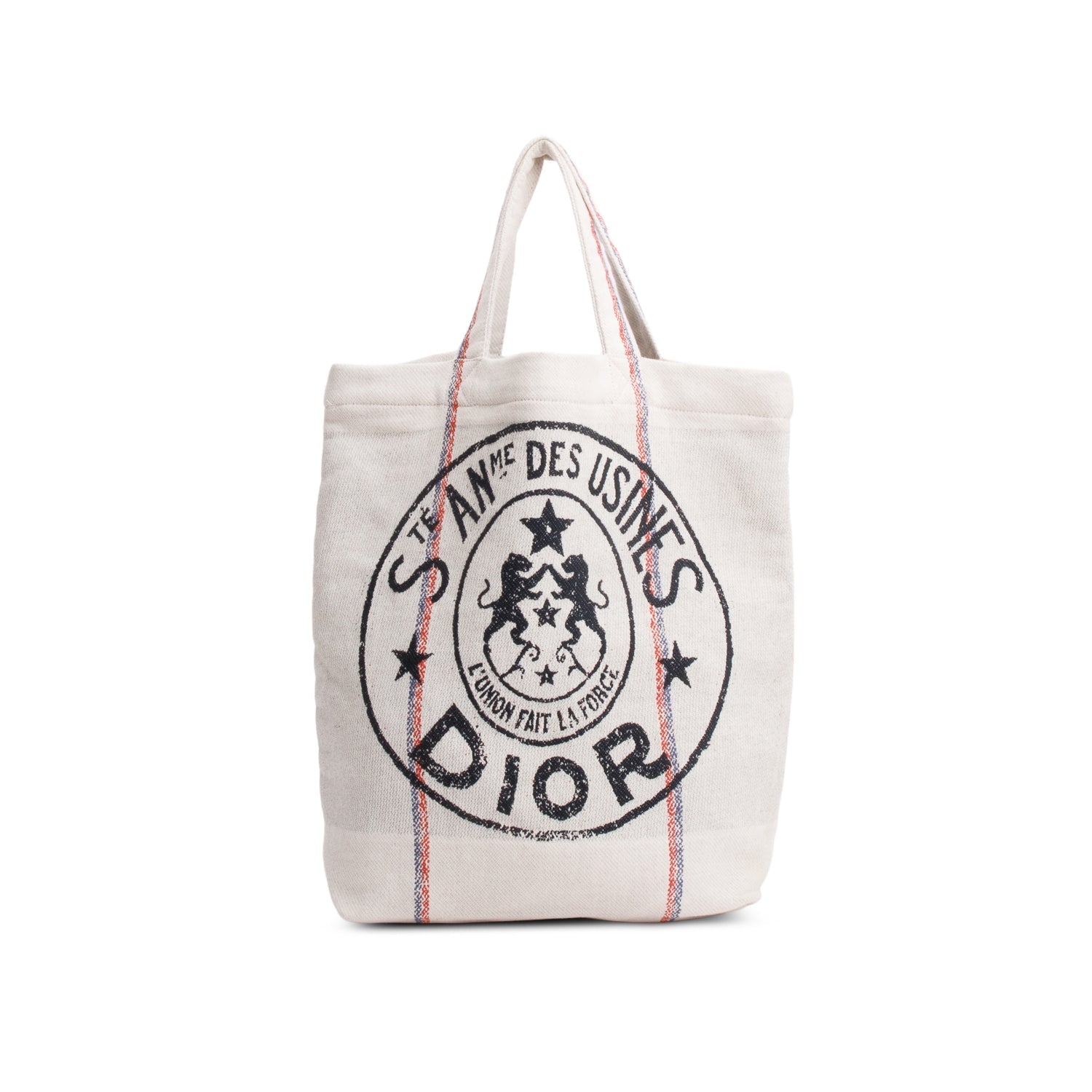 Christian Dior Beige Canvas 'L'union Fait La Force' Tote Bag