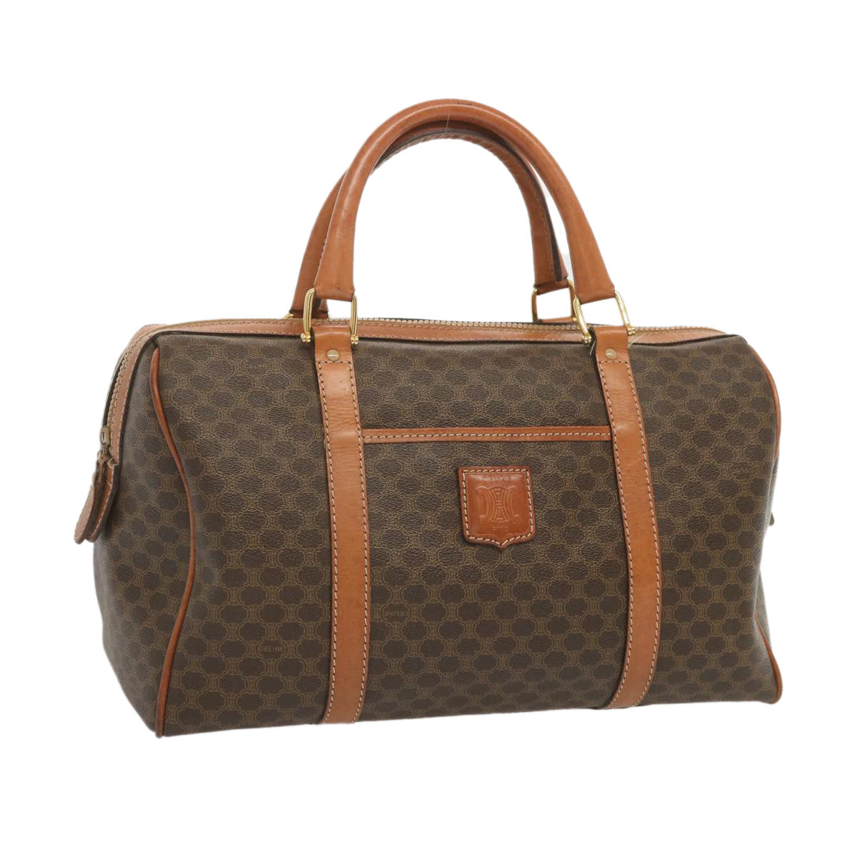 Luxury CELINE Macadam Canvas Boston Bag PVC Brown 68004