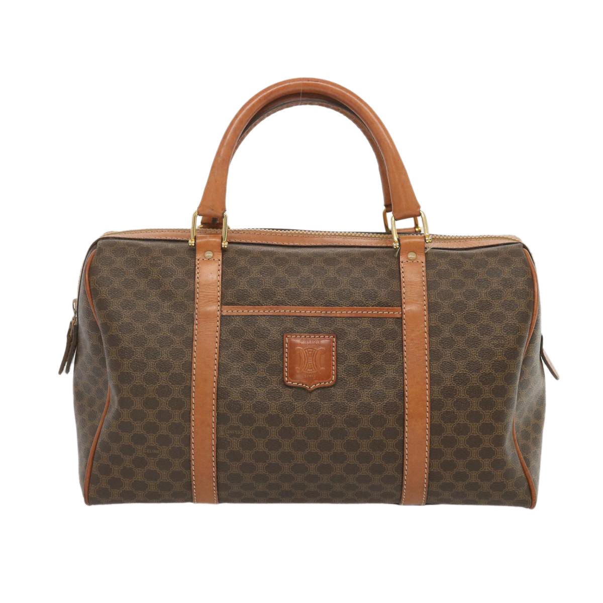 Luxury CELINE Macadam Canvas Boston Bag PVC Brown 68004