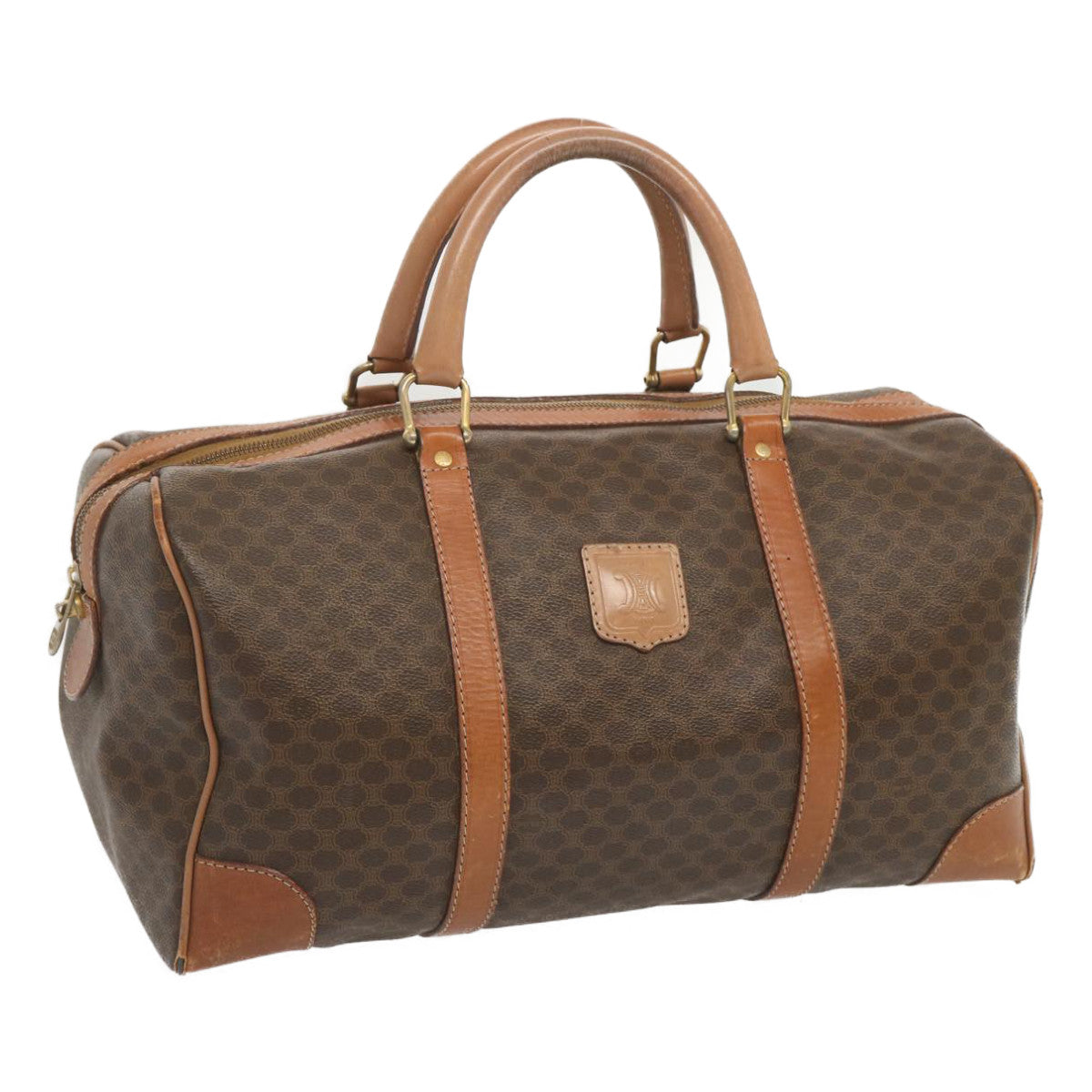 Luxury CELINE Macadam Canvas Boston Bag PVC Brown 68005