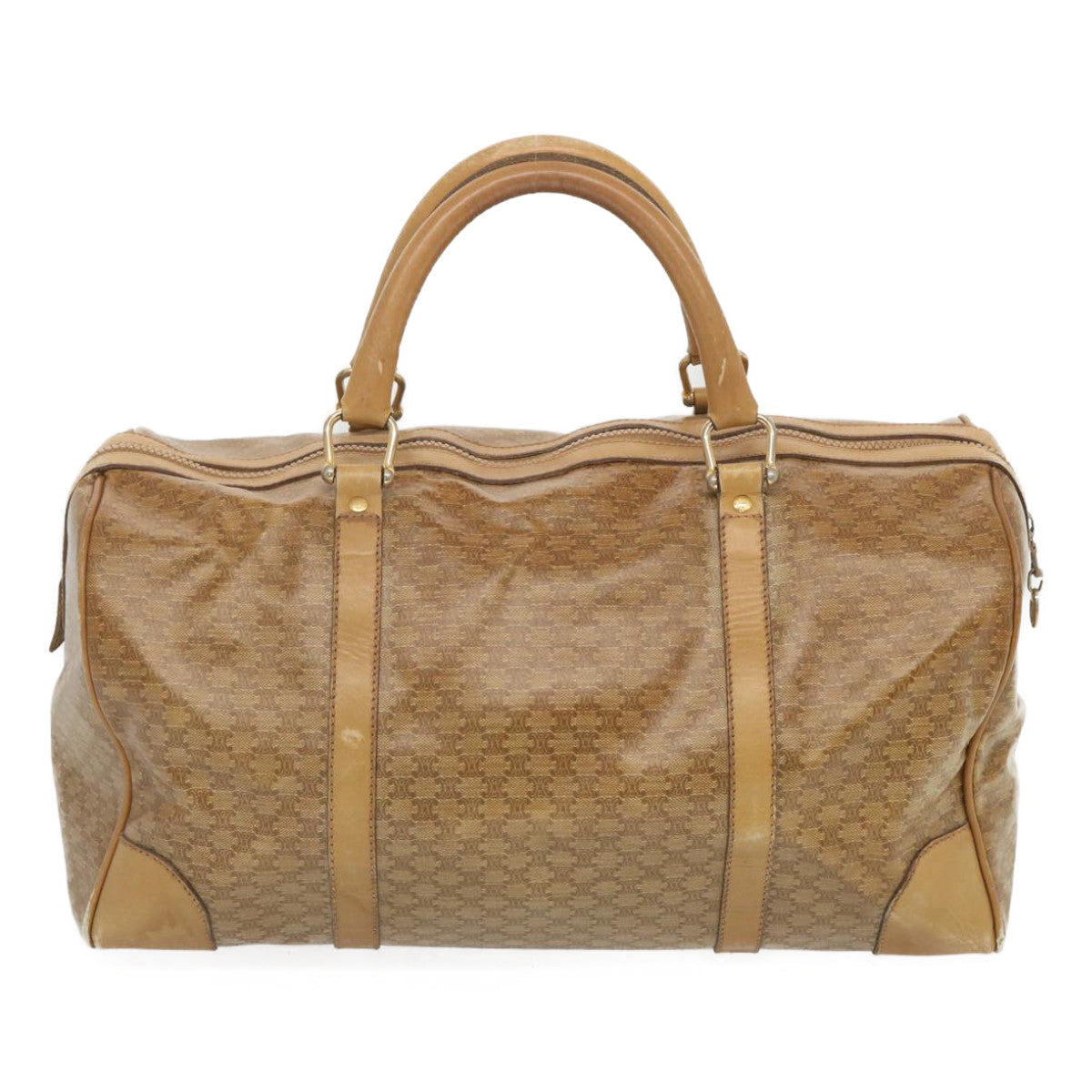 Luxury CELINE Macadam Canvas Boston Bag Beige 68079