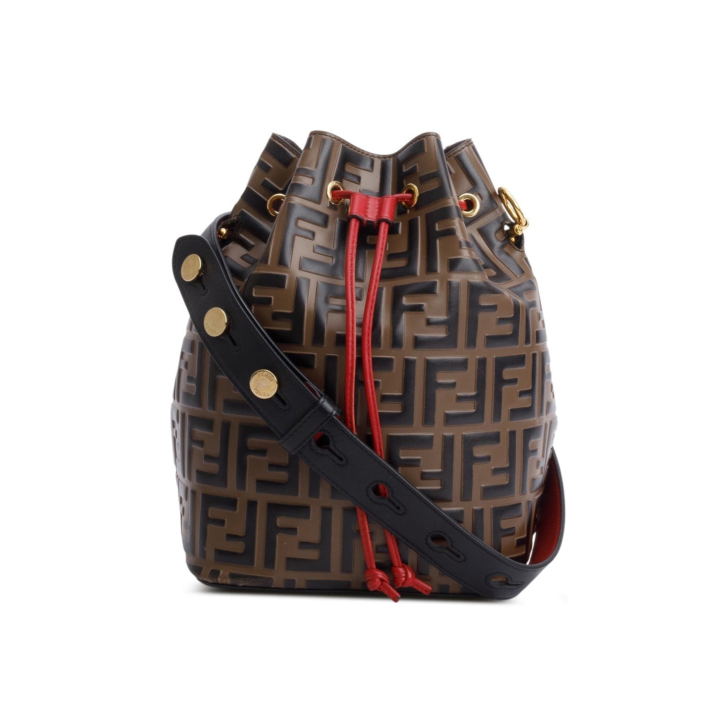 Fendi Brown Vitello Liberty FF 1974 Embossed Small Mon Tresor Bucket Bag