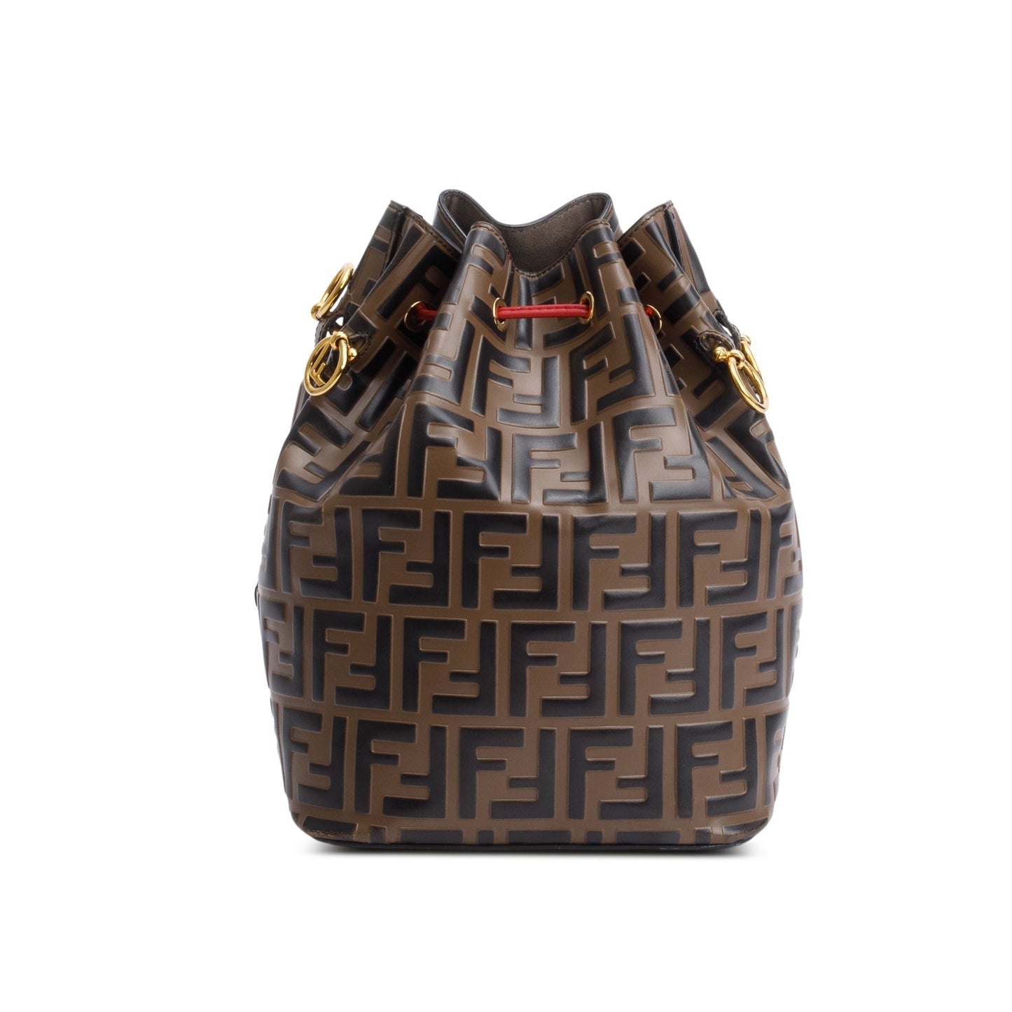 Fendi Brown Vitello Liberty FF 1974 Embossed Small Mon Tresor Bucket Bag