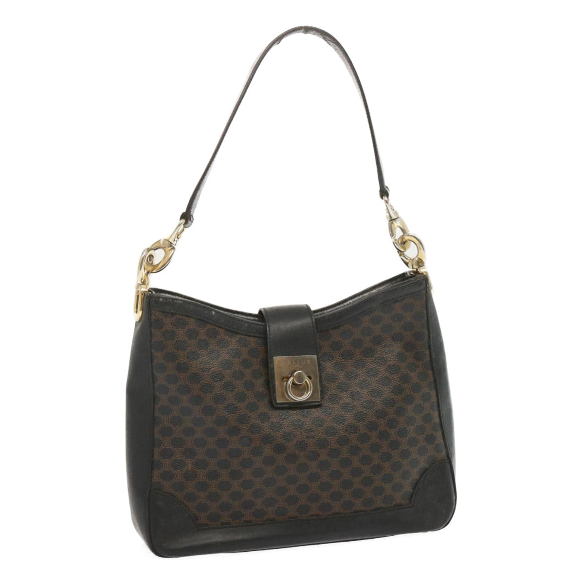 Luxury CELINE Macadam Canvas Shoulder Bag PVC Black 68449