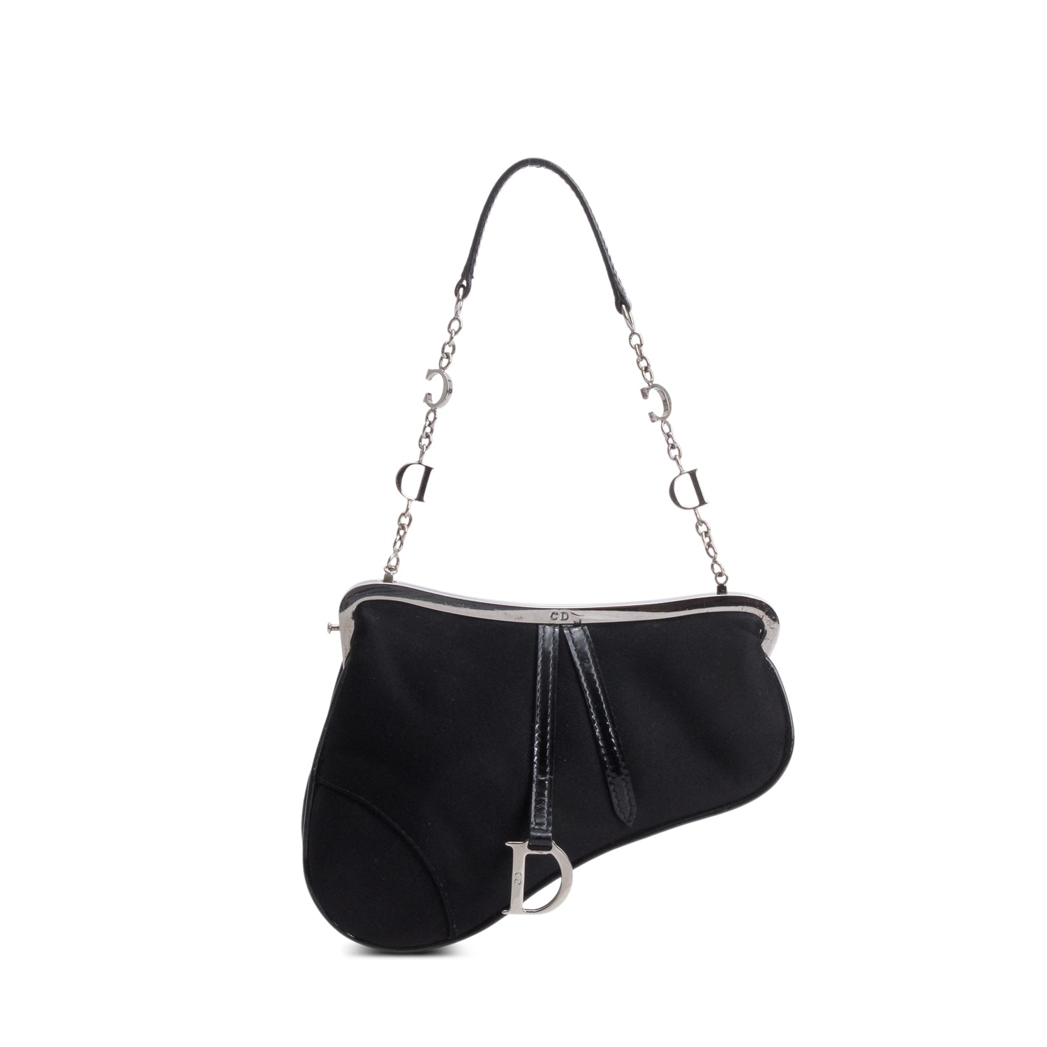 Christian Dior Black Satin Mini Saddle Frame Bag