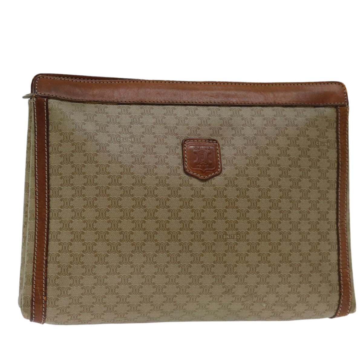 Luxury CELINE Macadam Canvas Clutch Bag Beige 68510