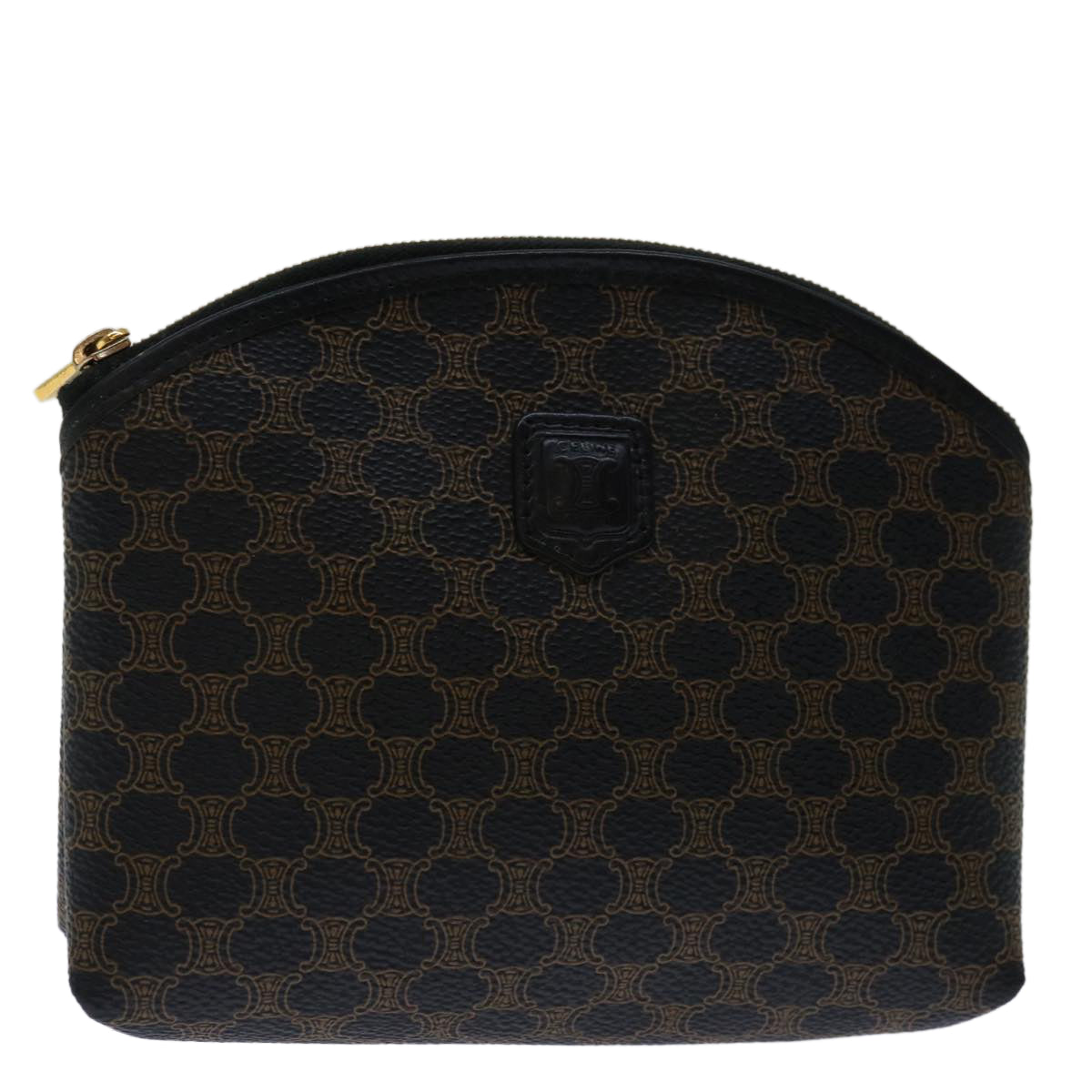 Luxury CELINE Macadam Canvas Cosmetic Pouch PVC Leather Black 68652
