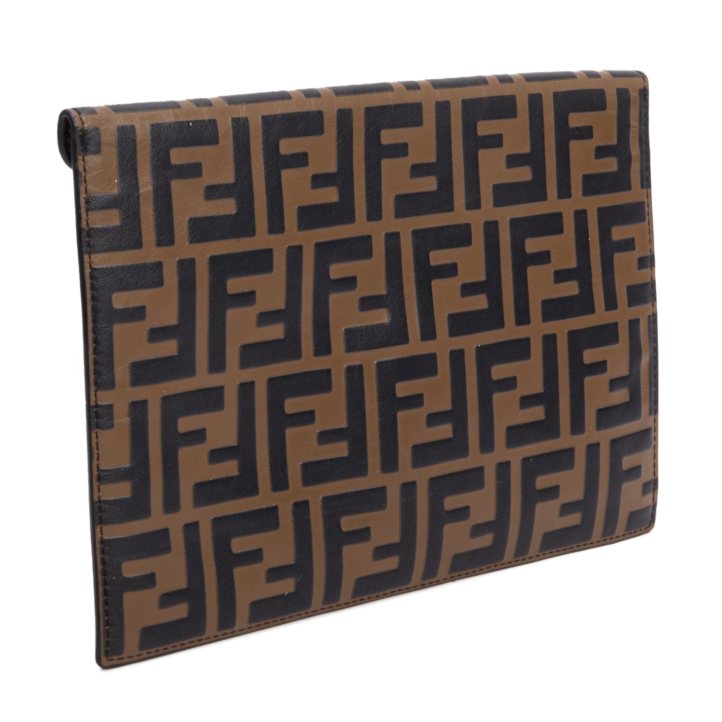 Fendi Brown Vitello Ceylon FF 1974 Embossed FF Diamonds Flat Envelope Pouch