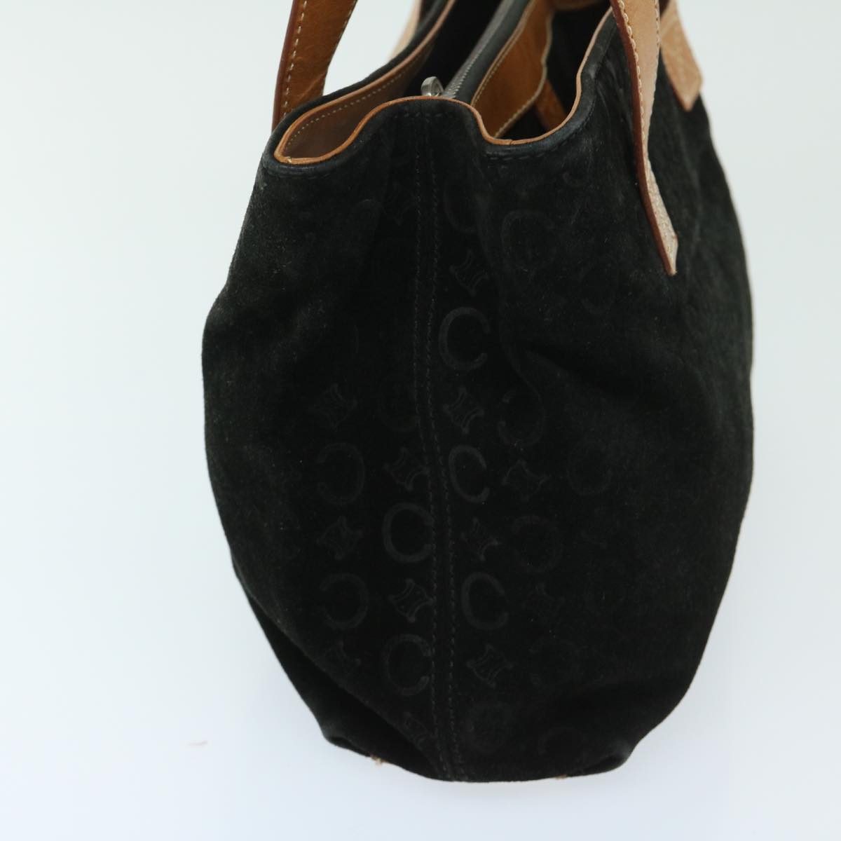 Luxury CELINE C Macadam Canvas Hand Bag Suede Black Brown 69140
