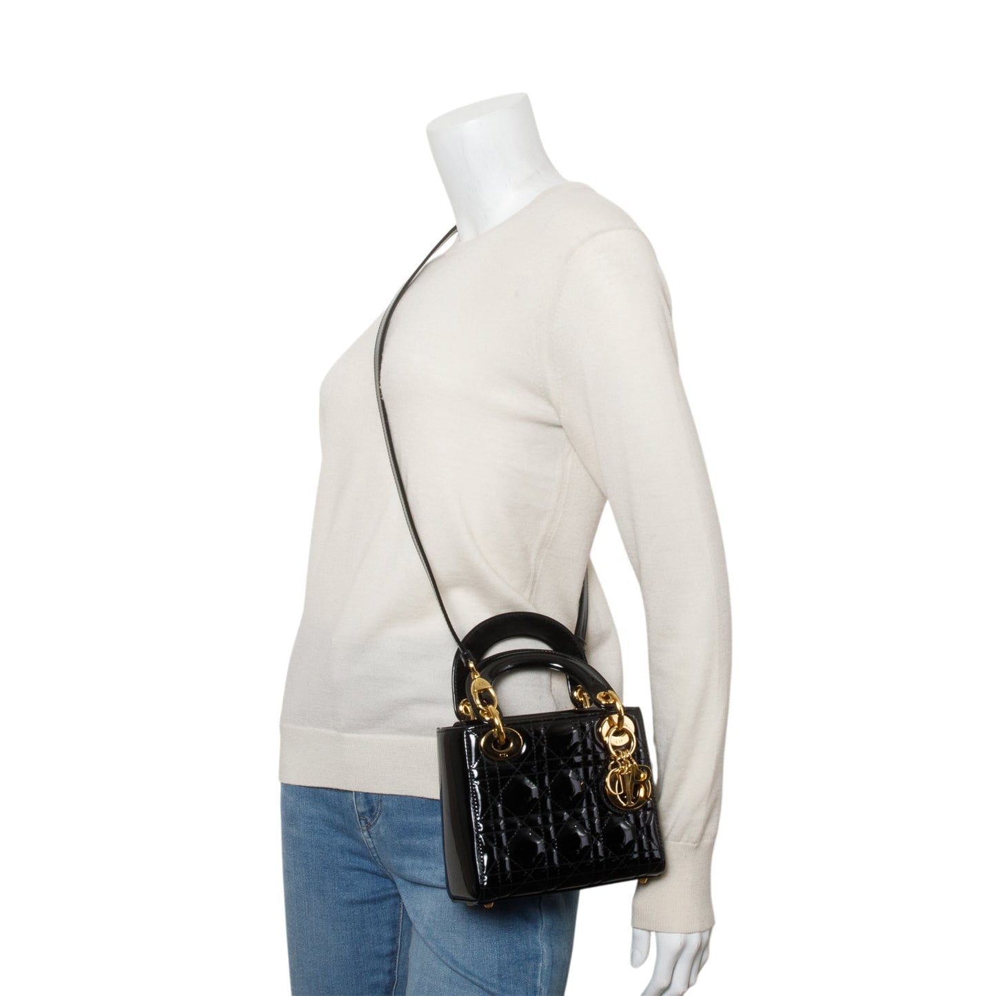 Christian Dior Black Cannage Patent Leather Mini Lady Dior Bag