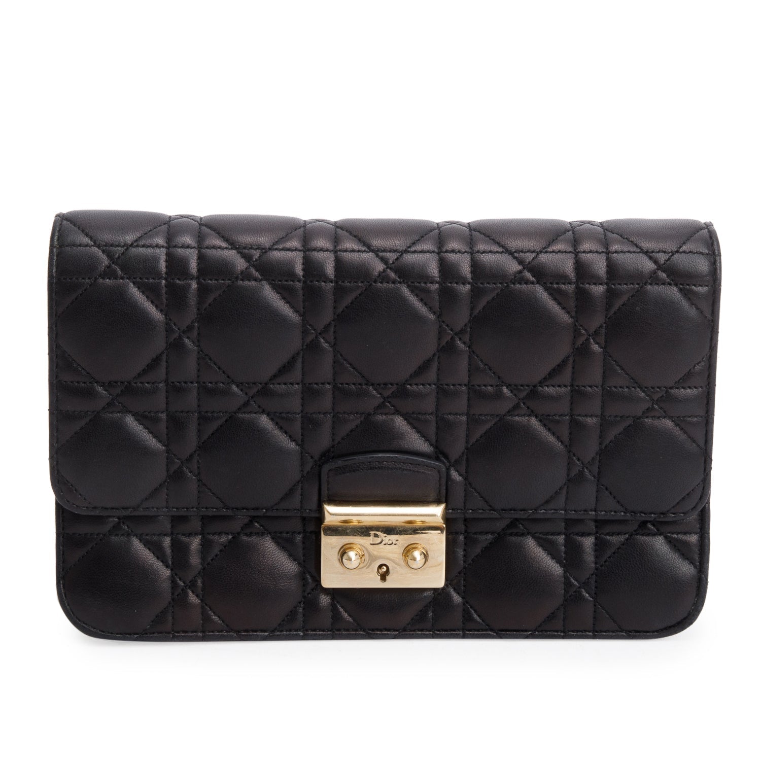 Christian Dior Black Lambskin Cannage Miss Dior Promenade Pouch
