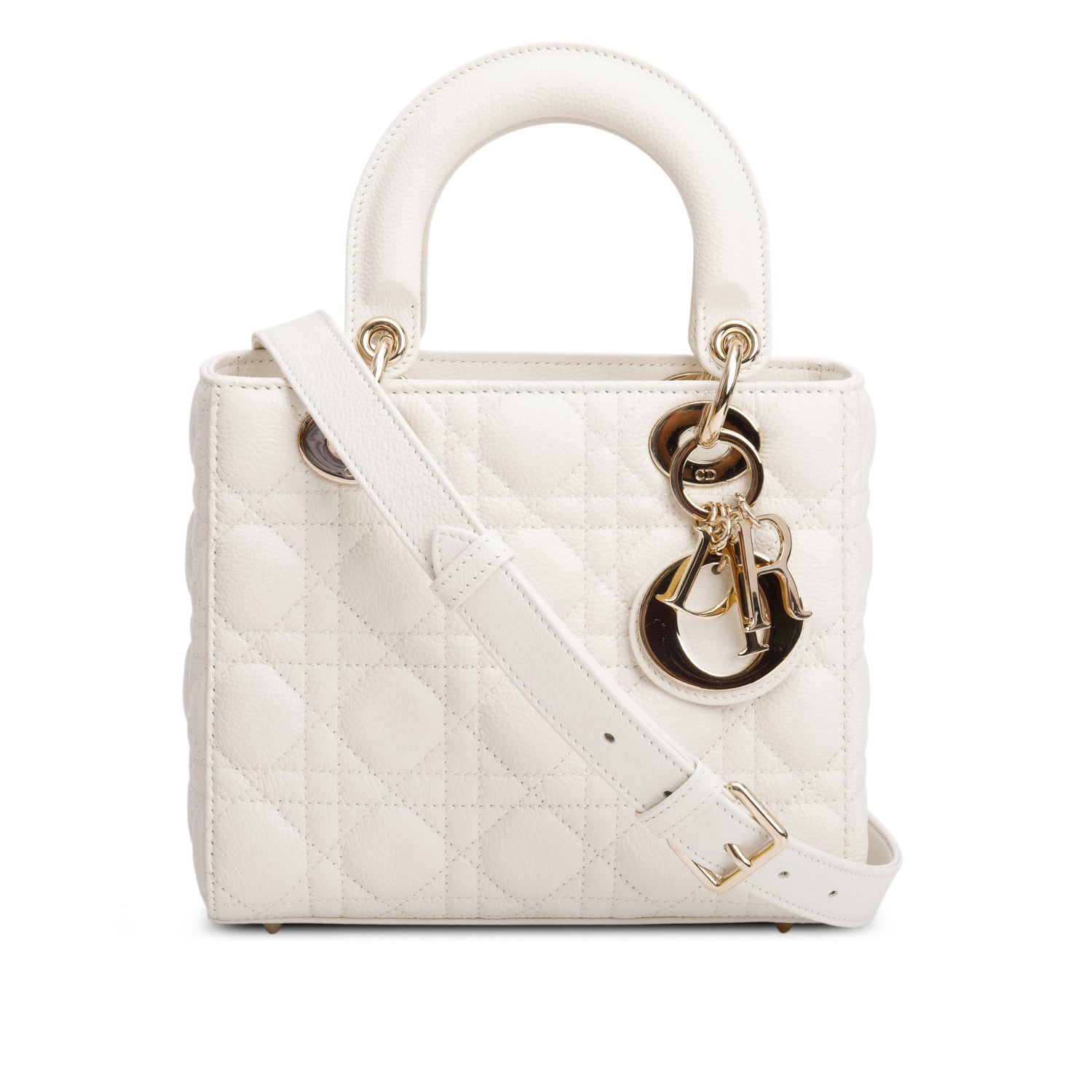 Christian Dior 2024 White Grained Cannage Calfskin Leather Small Lady Dior Bag