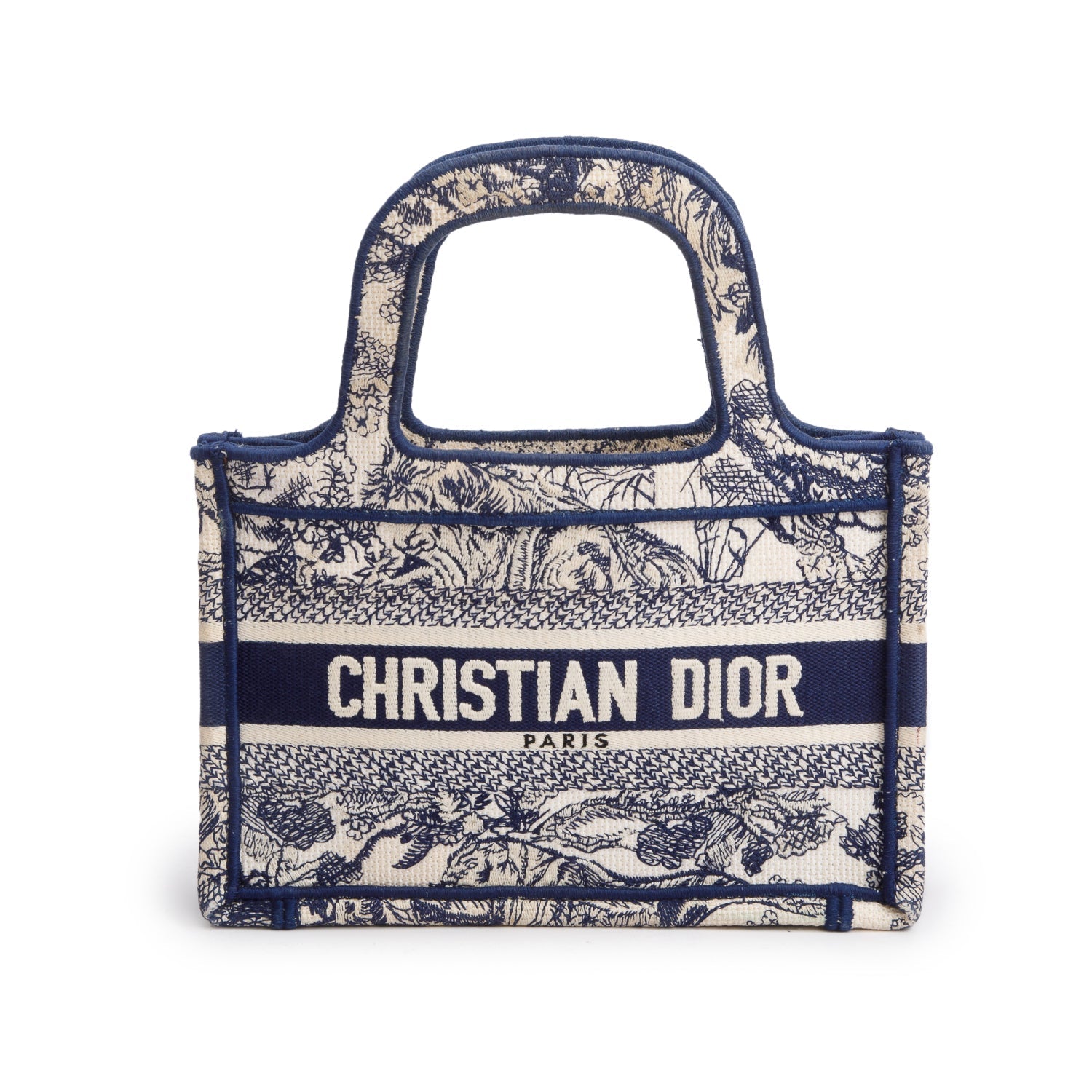 Christian Dior 2020 Blue Canvas Embroidered Mini Toile De Jouy Book Tote