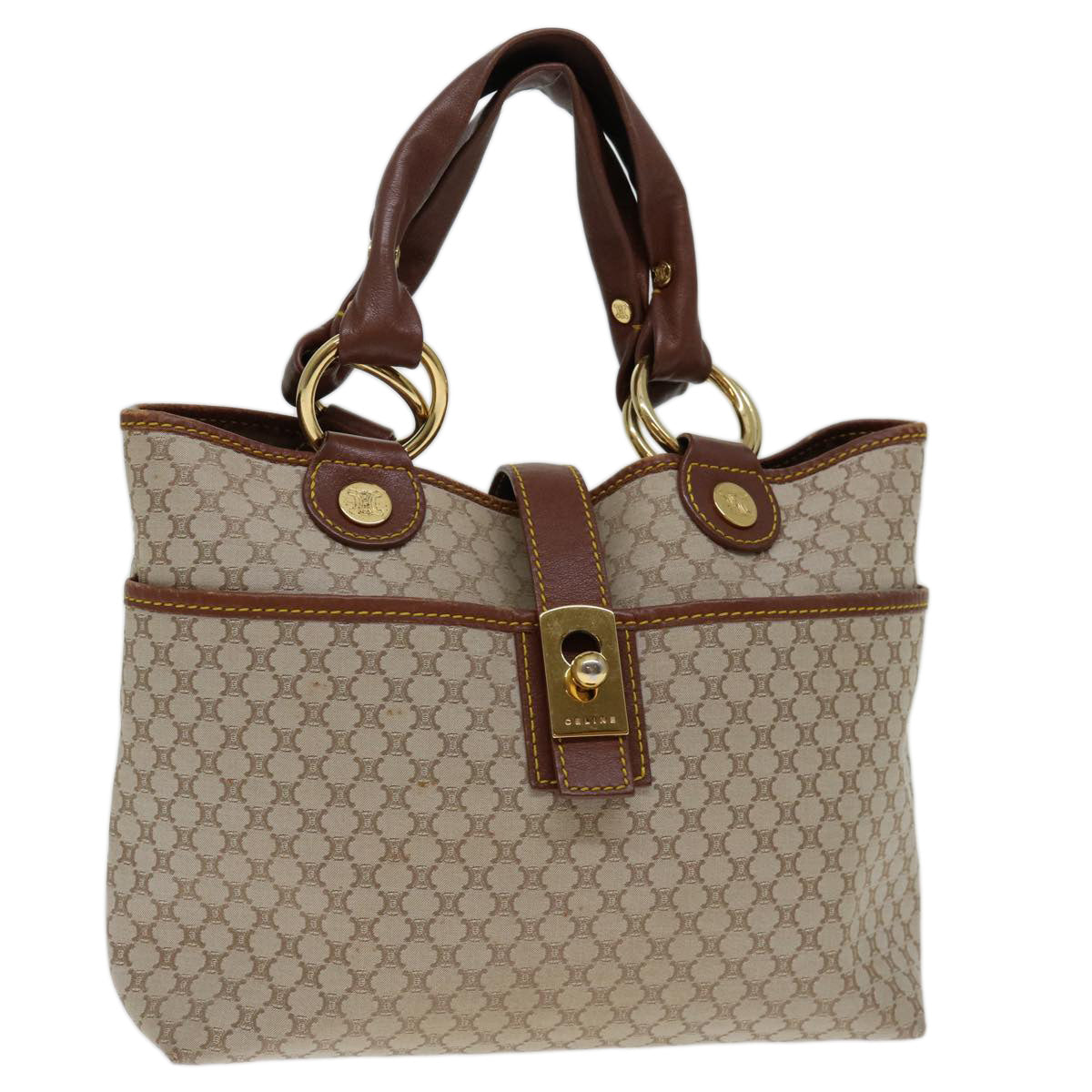 Luxury CELINE Macadam Canvas Hand Bag Beige 69629