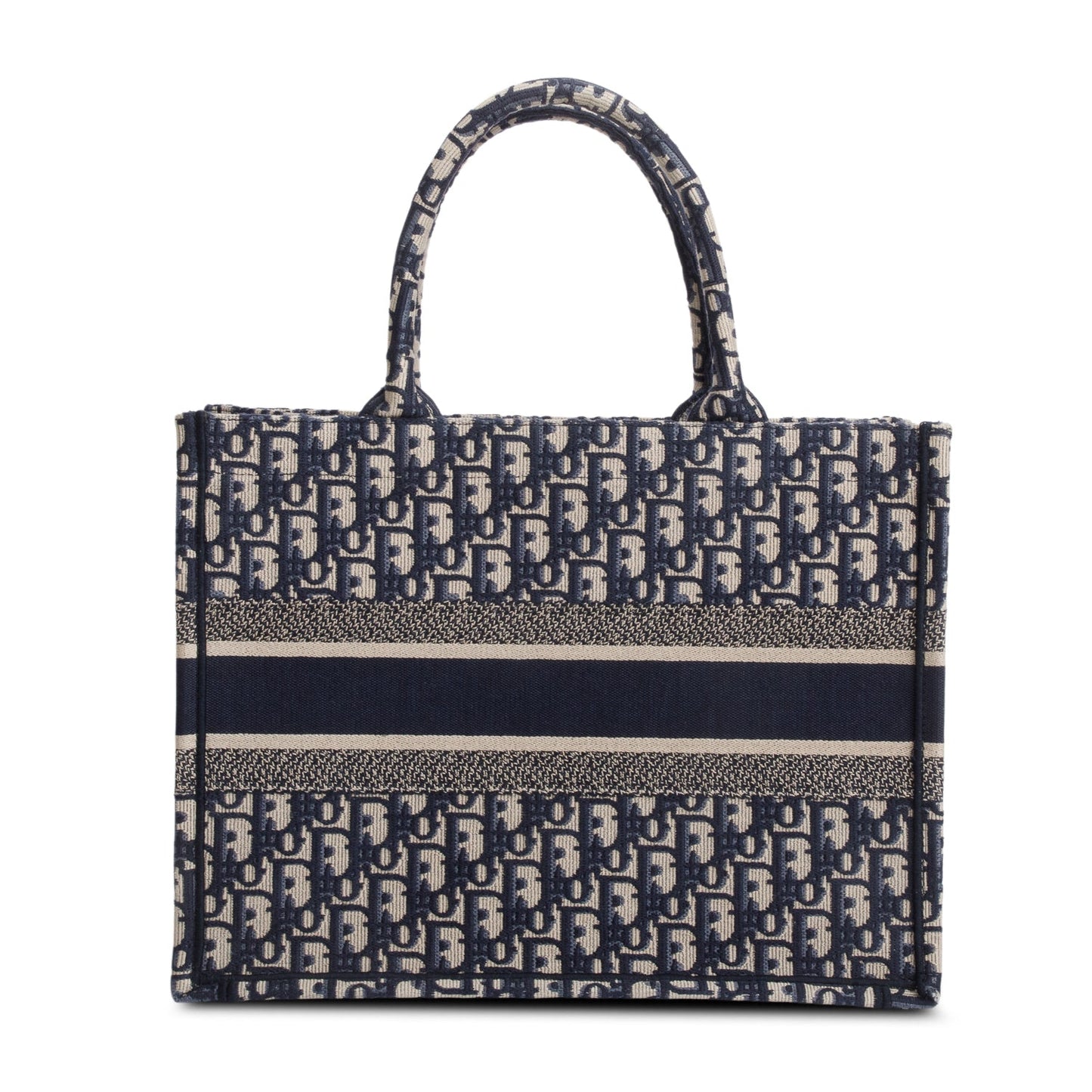 Christian Dior 2021 Ecru and Blue Oblique Embroidery Medium Book Tote