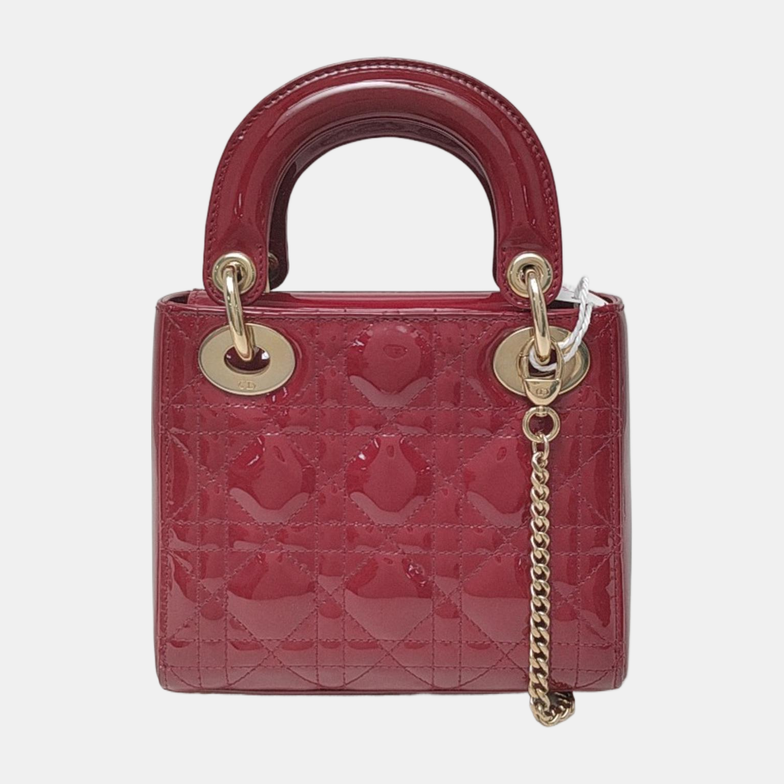 Lady Dior Mini Handbag Burgundy Red Patent Leather Gold-tone Chain Strap