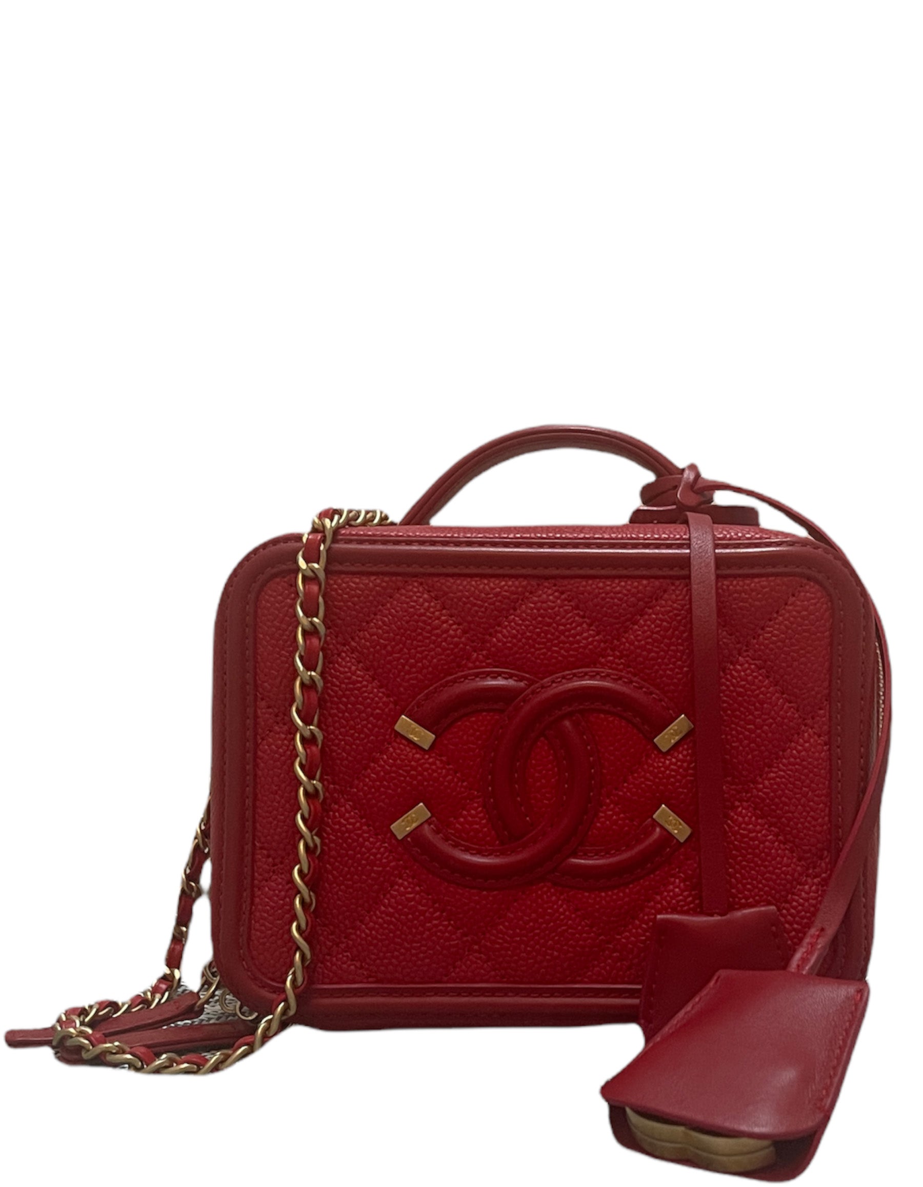 Chanel Red Caviar Small CC Filigree Crossbody Bag - Rovelle Bags