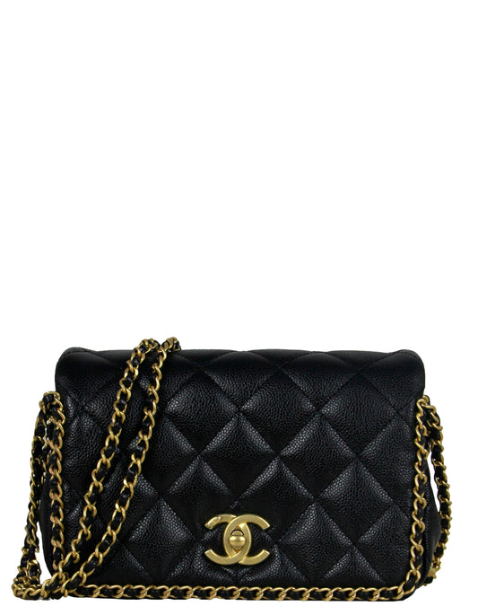 Chanel 2022 Black Caviar Quilted Chain Flap Bag - Rovelle Bags