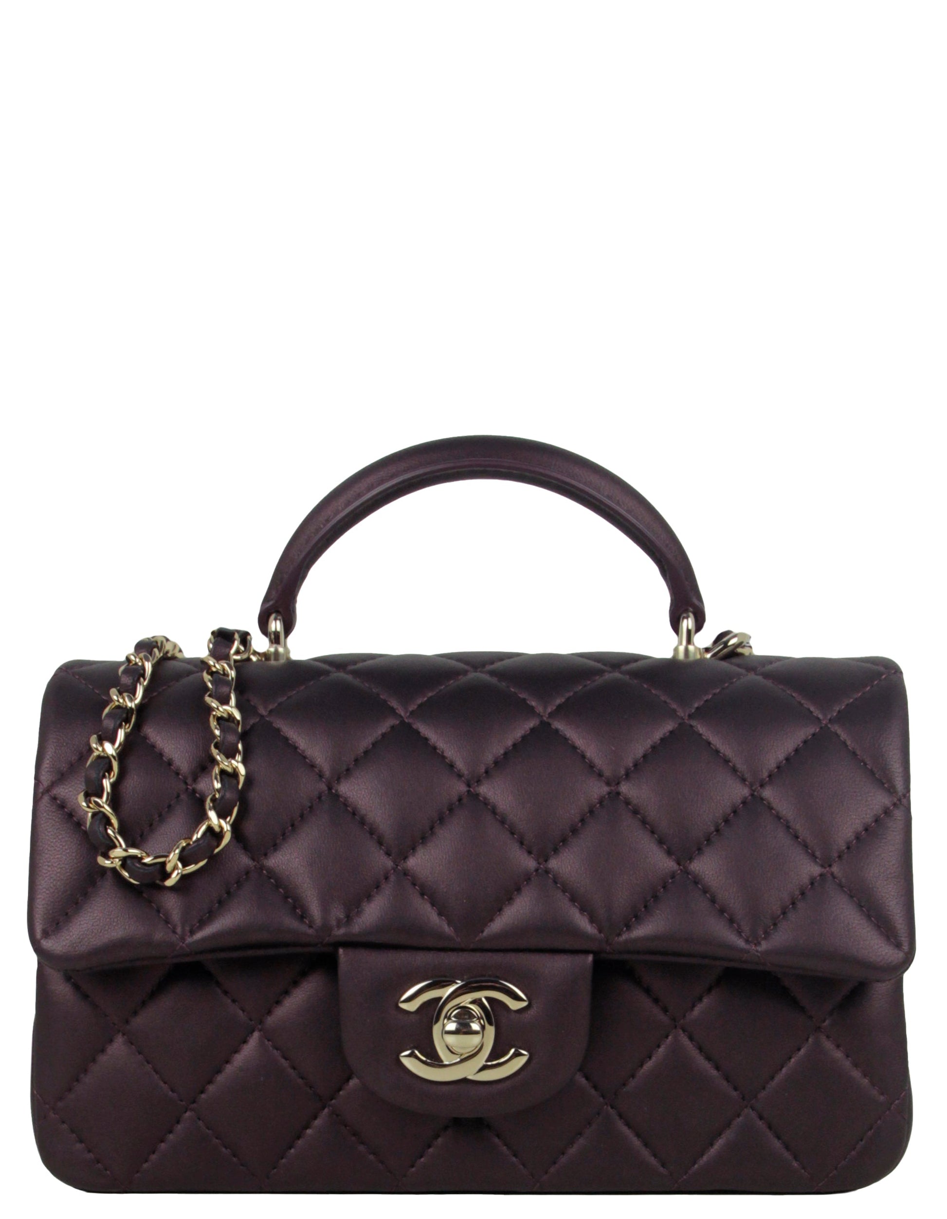 Chanel 2022 Iridescent Burgundy Lambskin Quilted Flap Bag - Rovelle Bags