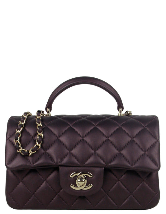 Chanel 2022 Iridescent Burgundy Lambskin Quilted Flap Bag - Rovelle Bags