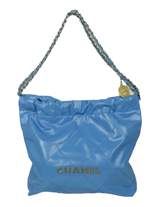 Chanel 2024 Blue Leather Quilted Chanel Tote Bag - Rovelle Bags