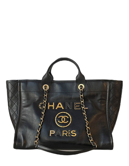 Chanel Black Aged Calfskin Leather Medium Tote Bag - Rovelle Bags