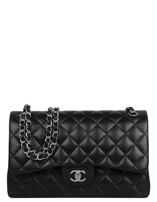 Chanel Black Lambskin Leather Double Flap Flap Bag - Rovelle Bags